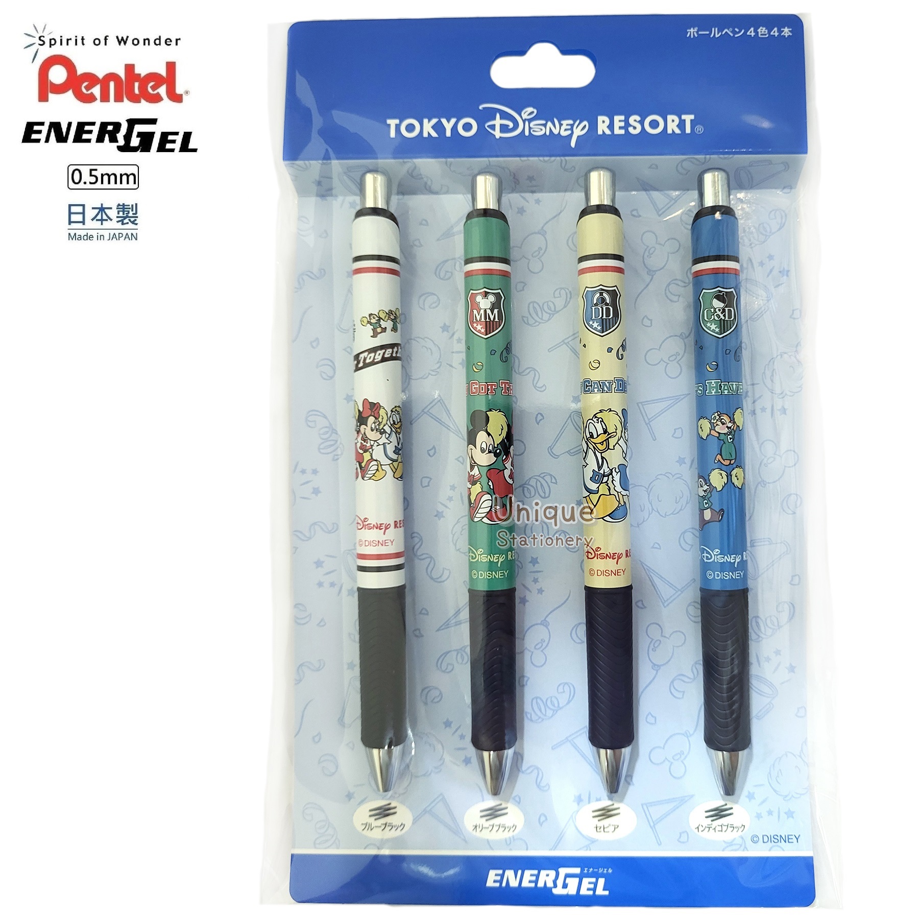 現貨｜【日本 Disney Store 限定】一套4枝 Mickey & Friends 米奇與朋友 日本製 Pentel EnerGel 0.5mm 啫喱筆 075429