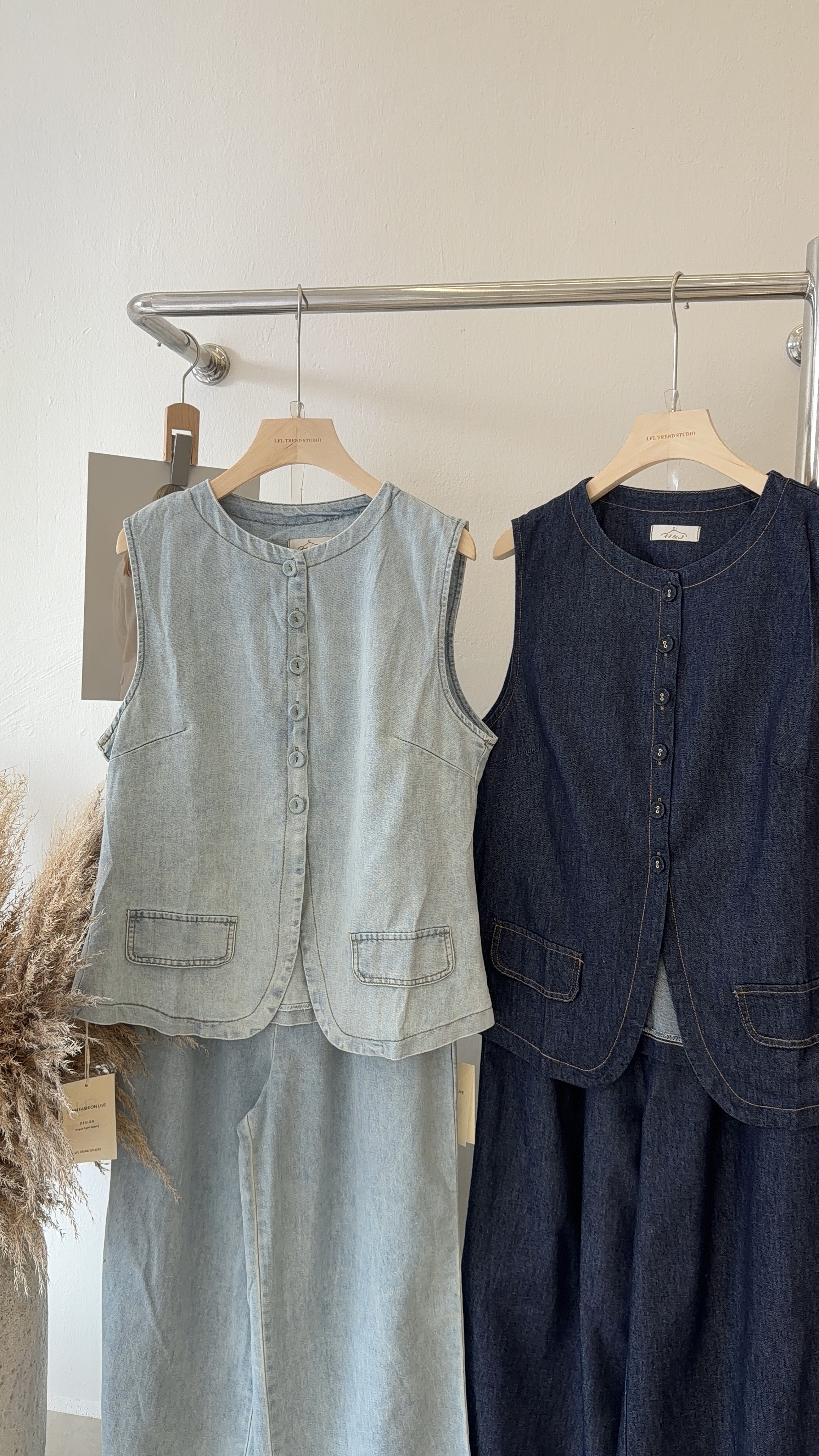 6518 老钱风气质牛仔套装