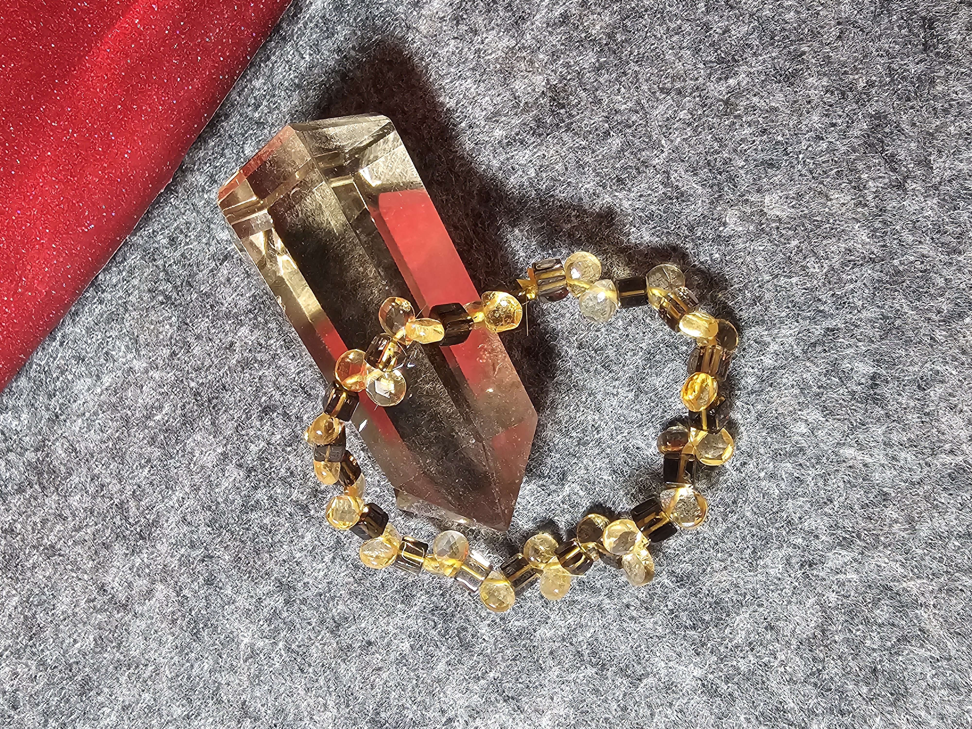 黃水晶水滴茶水晶方粒手鏈