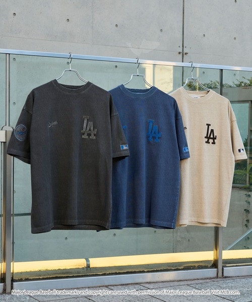 日本直送MLB刺繡T恤  MLB/美國職棒大聯盟 定製 徽章刺繡 復古加工短袖T恤男女可穿
