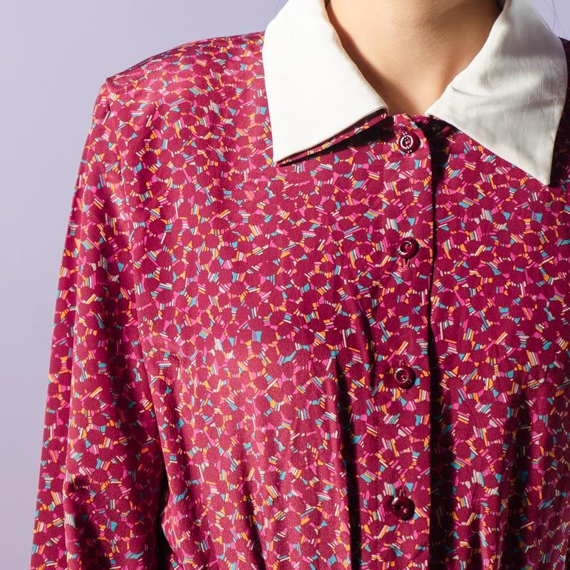 Vintage Japanese Funky Geometric Pattern Shirt Dress with White Collar and Cuffs(MT1608-118)