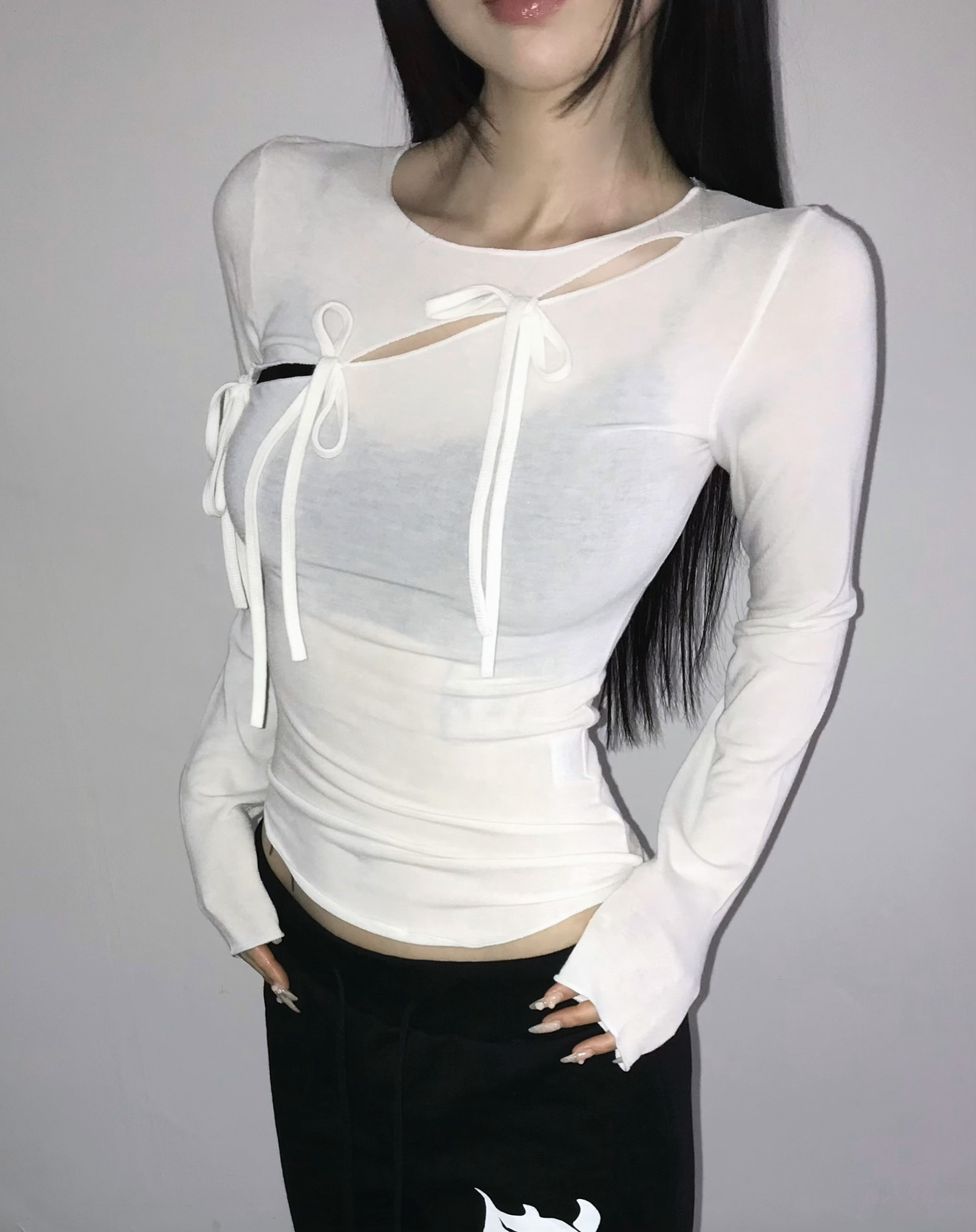 Sheer Tie-Front Cross Graphic Top