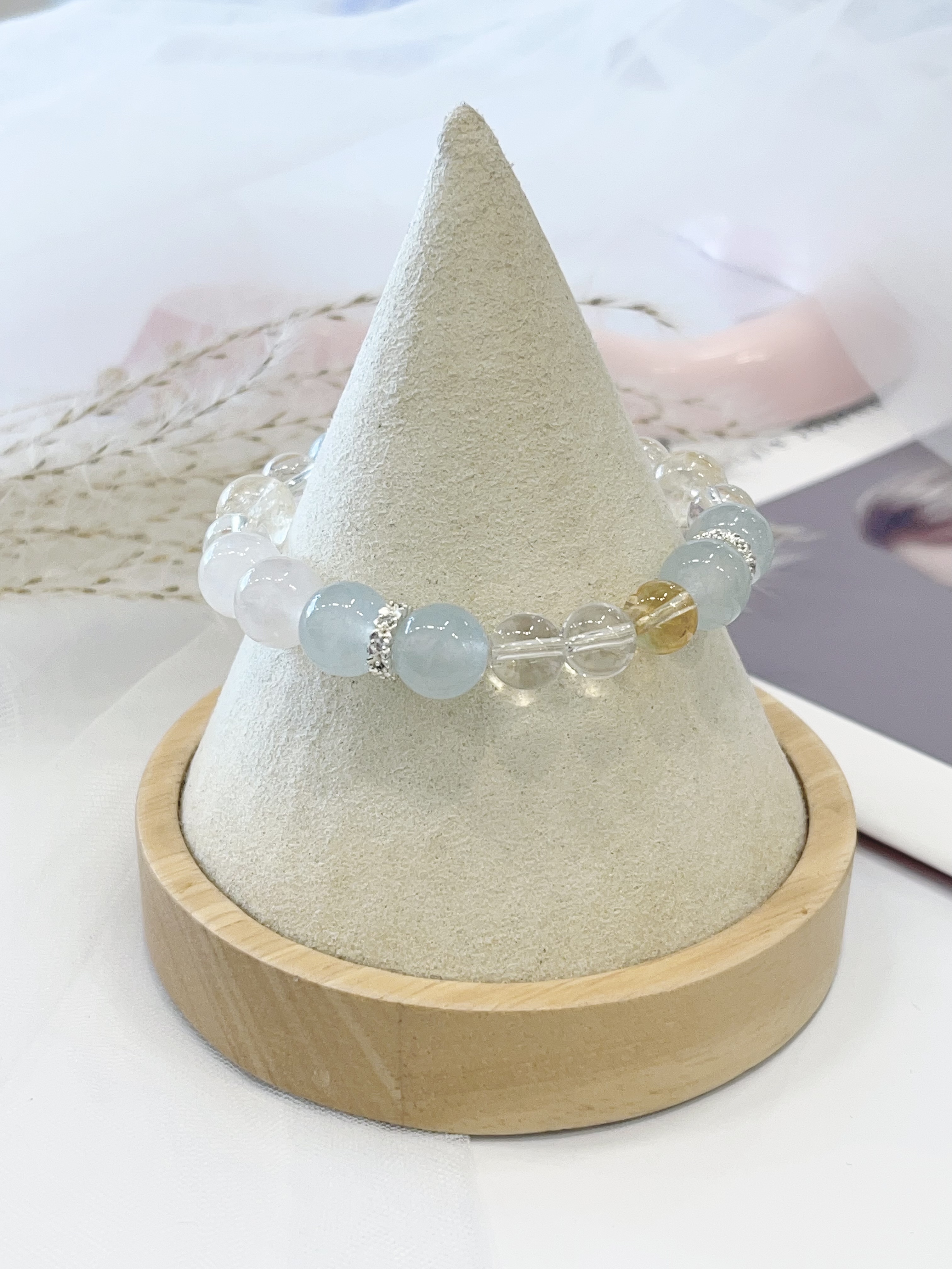 🌊 海蓝宝 × 白幽灵 × 黄发晶 × 白水晶手串 Aquamarine & White Phantom Quartz & Golden Rutilated Quartz & Clear Quartz