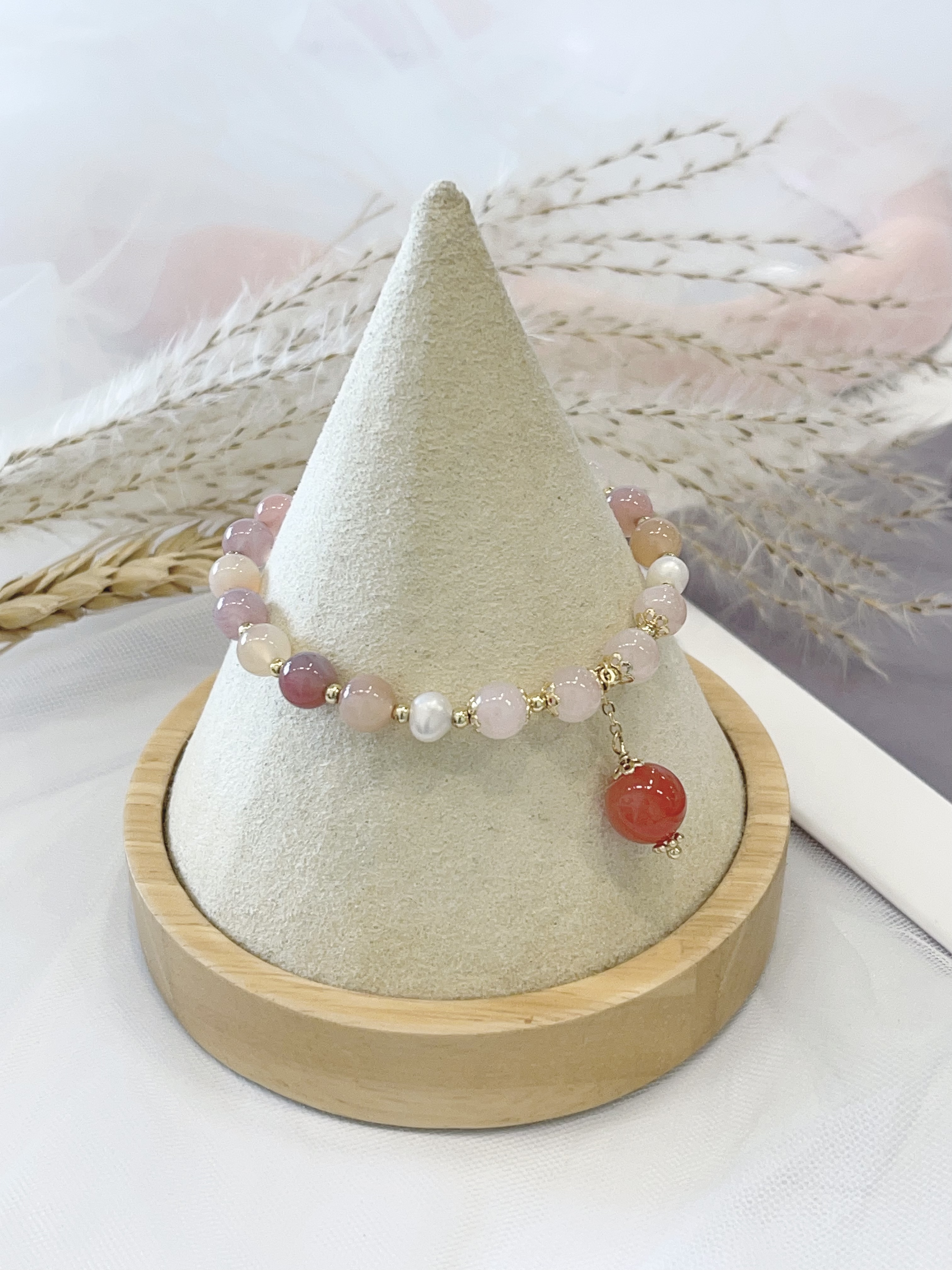 🌸 海盐玛瑙 × 珍珠手串 Sea Salt Agate & Pearl｜6.5mm