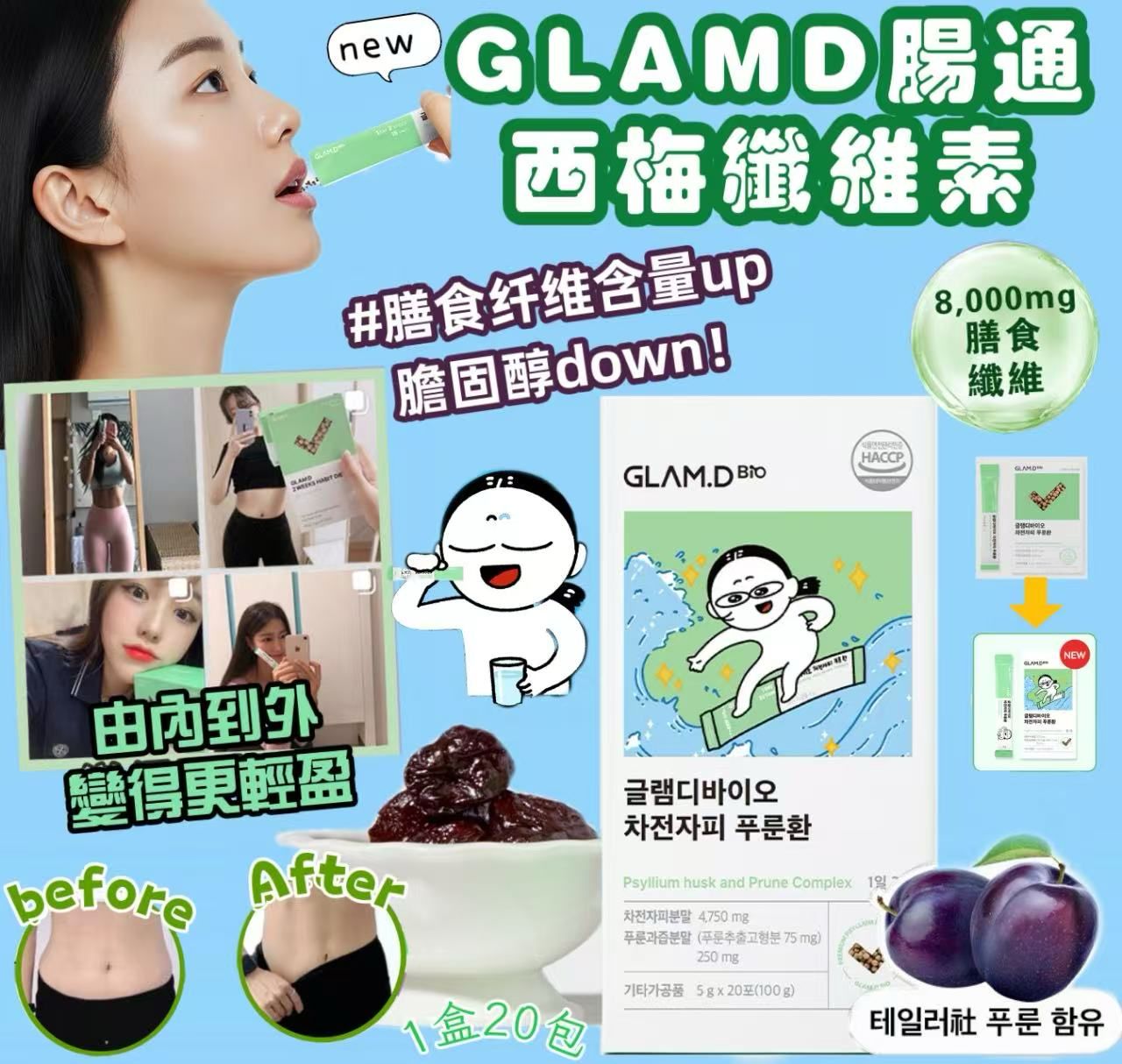 $98盒。2盒以上$88盒,GLAMD腸通西梅纖維素(一盒20包)新升級
