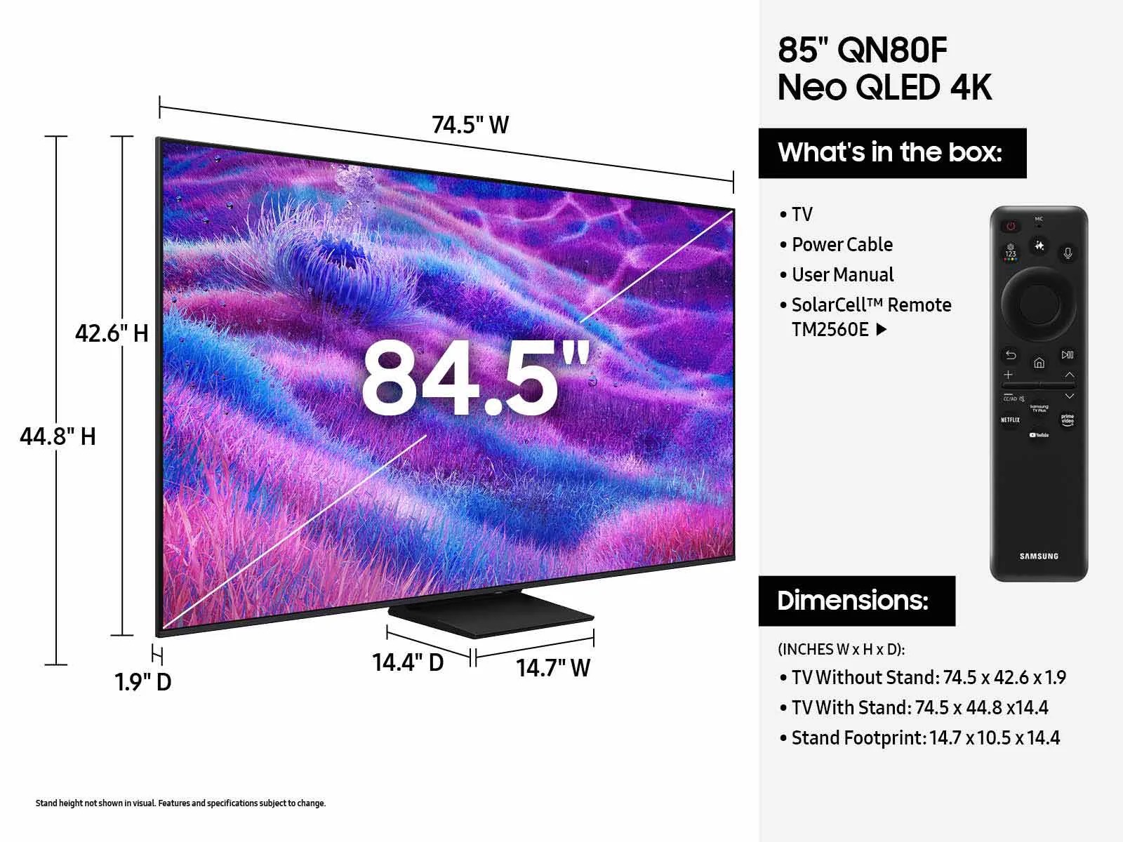85" SAMSUNG QA85QN80FJXXZ 三星 4K Neo QLED QN80F Vision AI Smart TV (國際版)