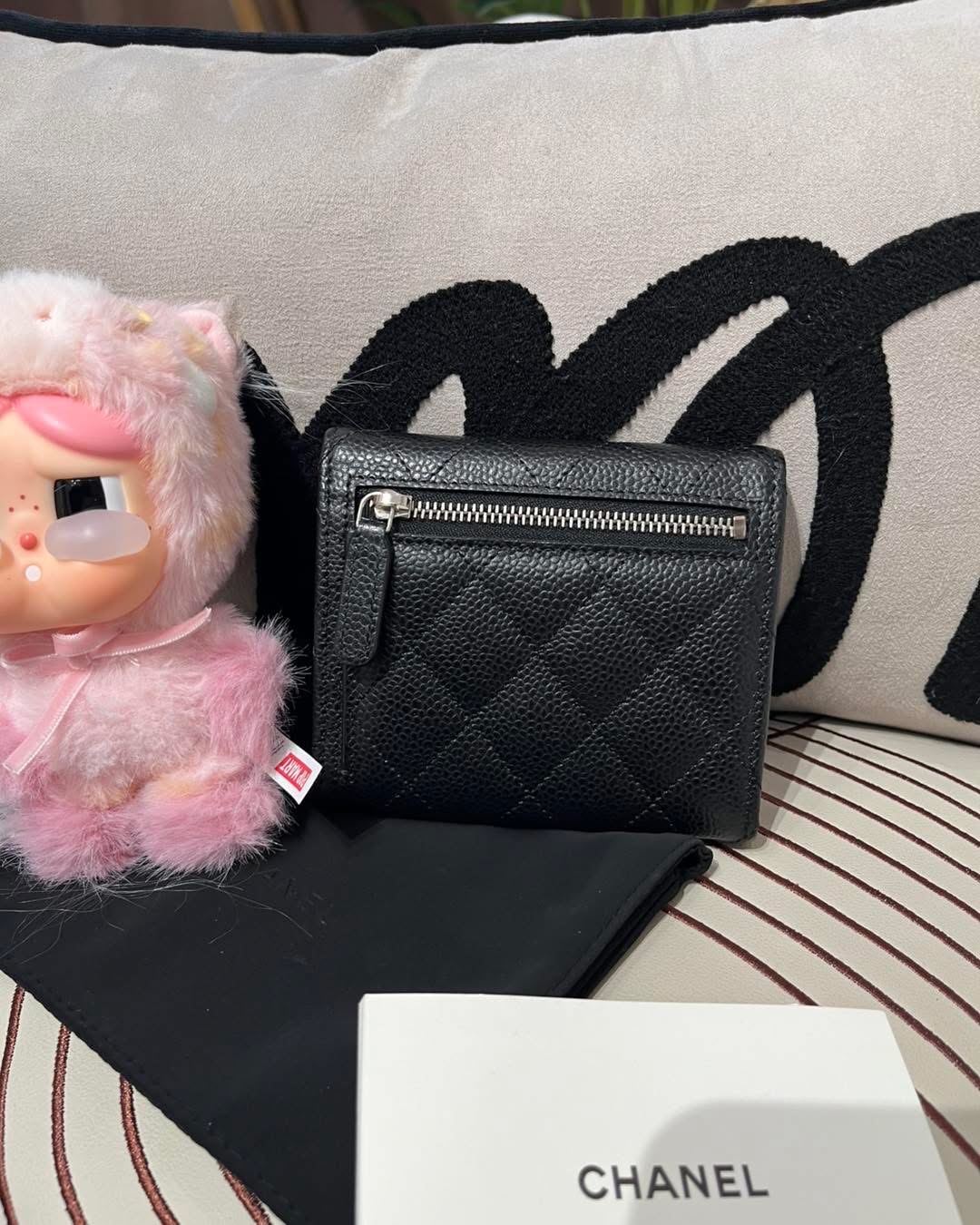 Chanel classic wallet 黑色魚子醬牛皮銀扣經典短銀包100%Authentic,99%new ✅新晶貼✅Dust bag✅ box