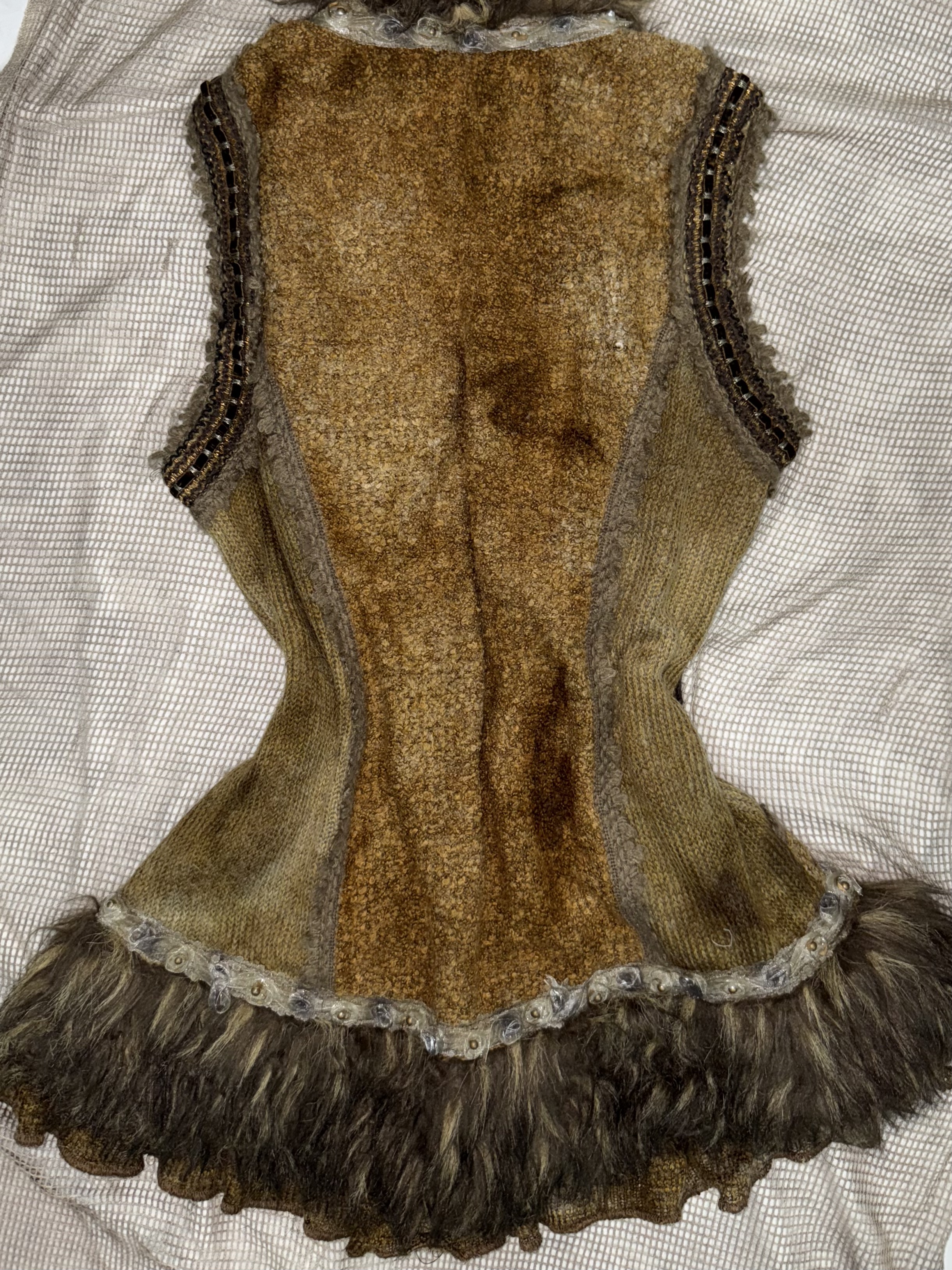 Vintage Boho Faux Fur Embellished Vest with Beaded Detail