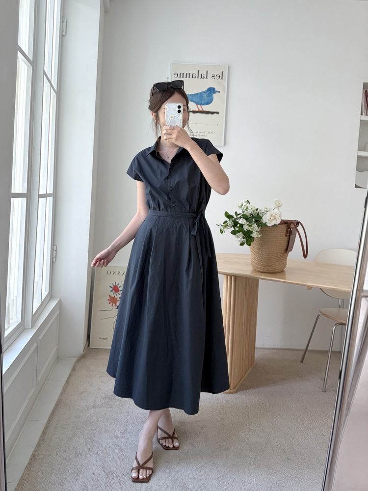 Elasticated Waist Shirt Dress (Navy)