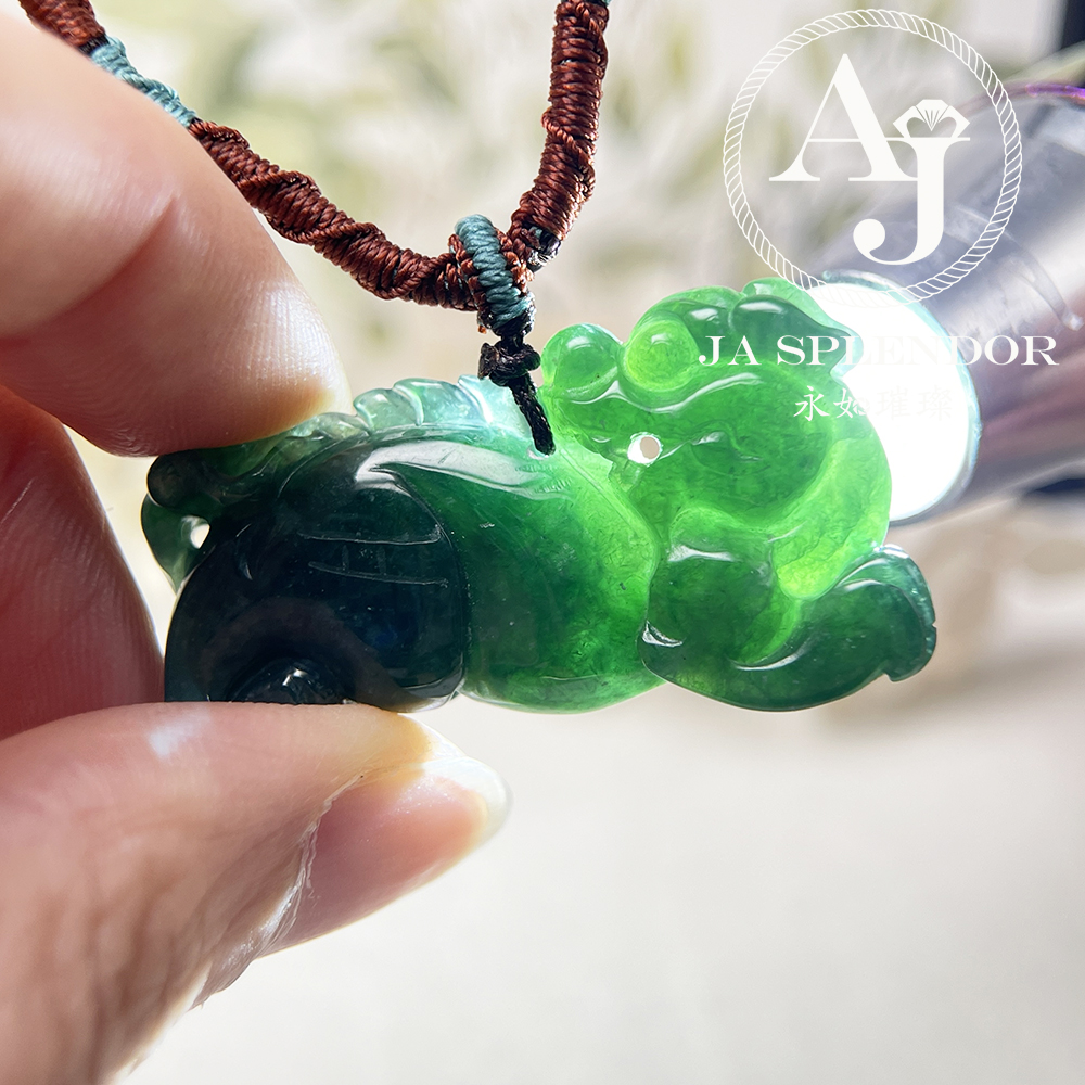 JN-540 天然翡翠A 冰糯老藍水貔貅挂件