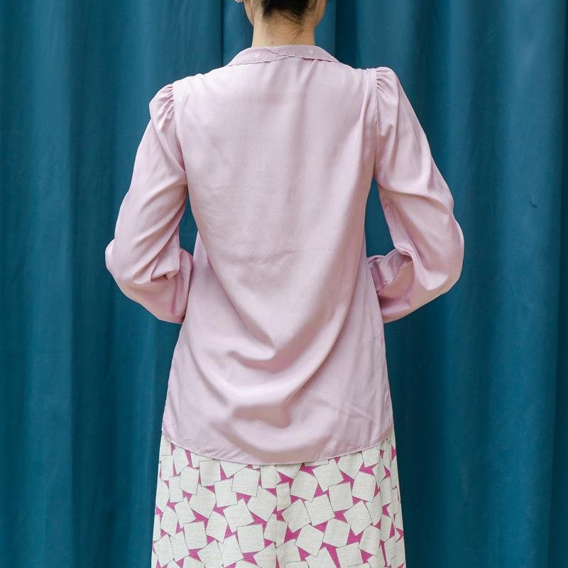 Vintage Japanese Lavender Pink Embroidered Baby Collar Blouse/Shirt(MT1604-7)