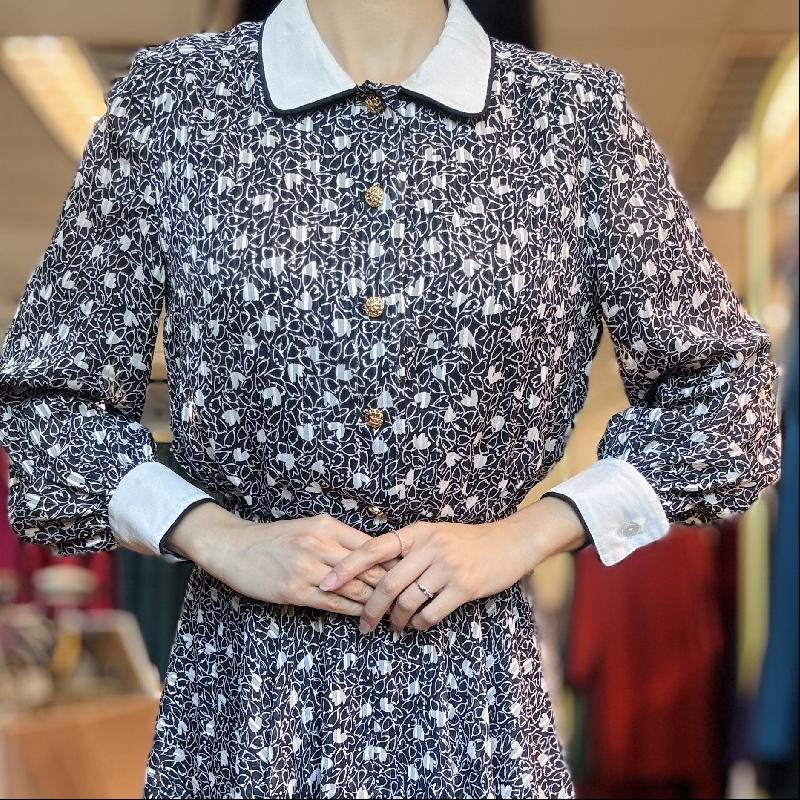 Vintage Japanese Pattern Swing Dress with White Collar and Cuff (PP001-29)