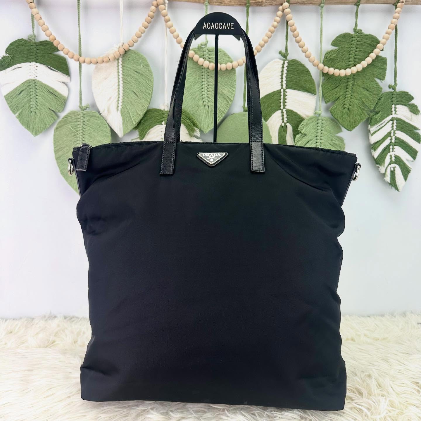 🤍PRE OWNED Tessuto Nylon 直立式黑色尼龍Tote Bag🖤