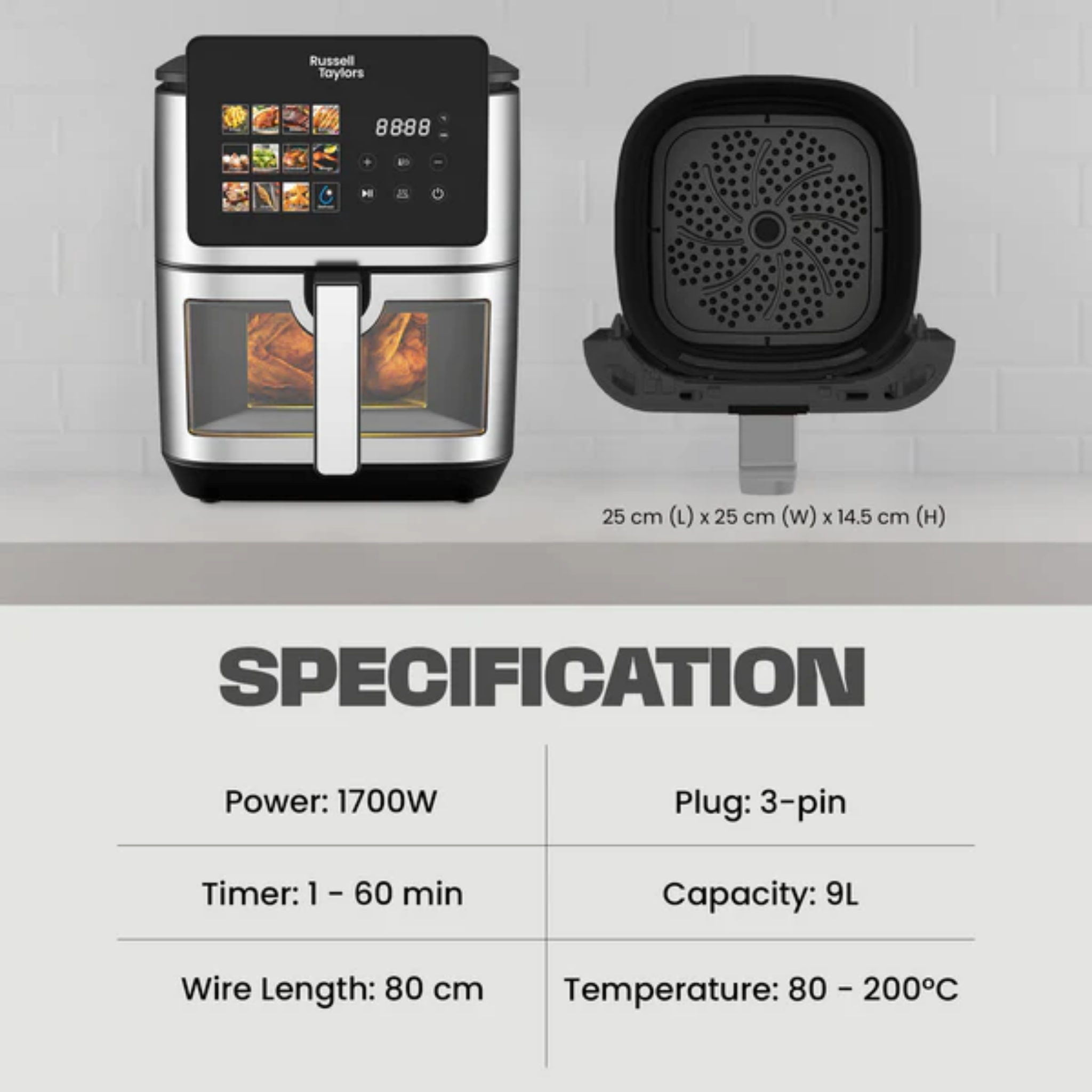 Russell Taylors 8L Visible Window Air Fryer (Z9)