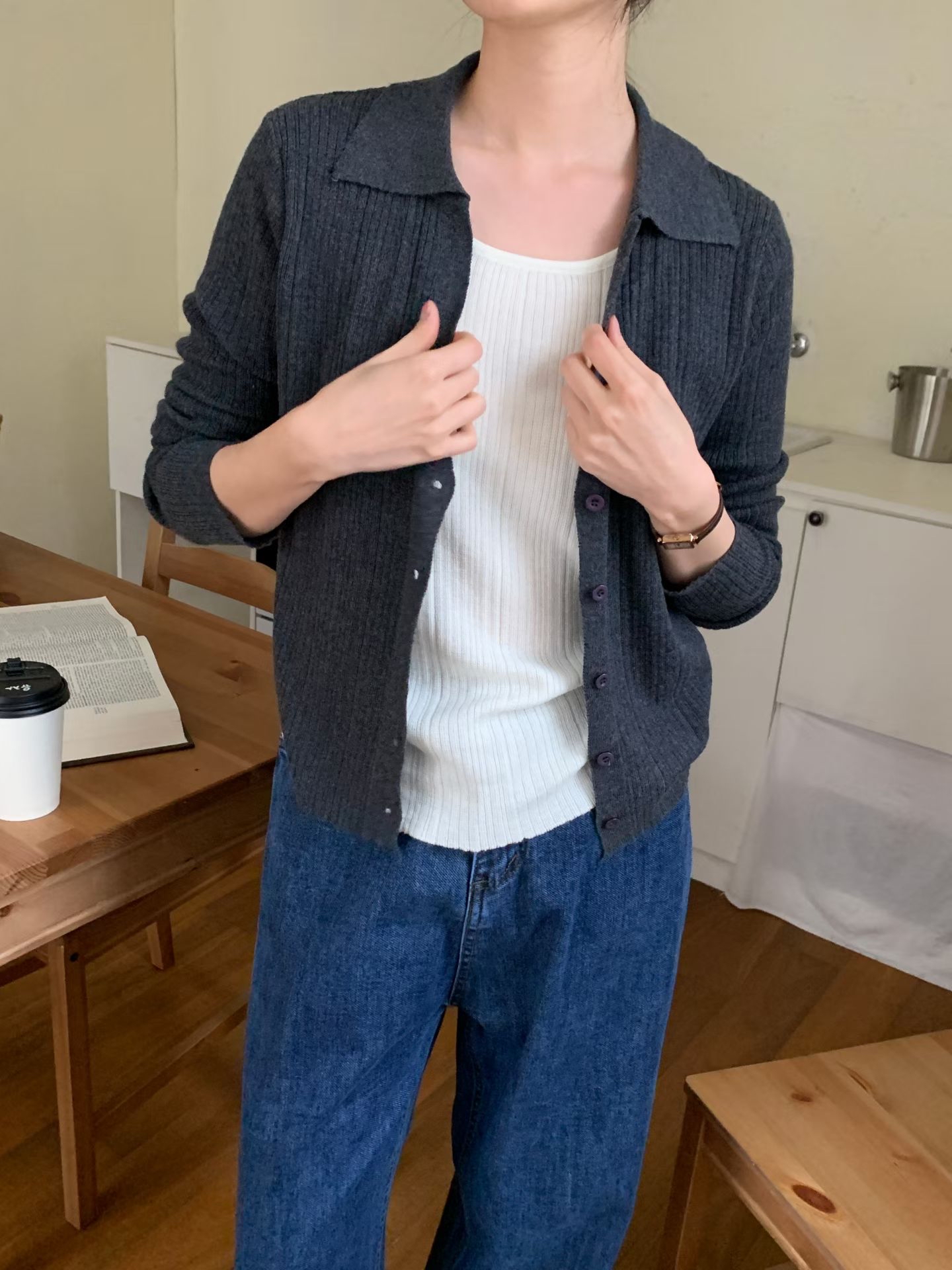 假2件開胸薄針織