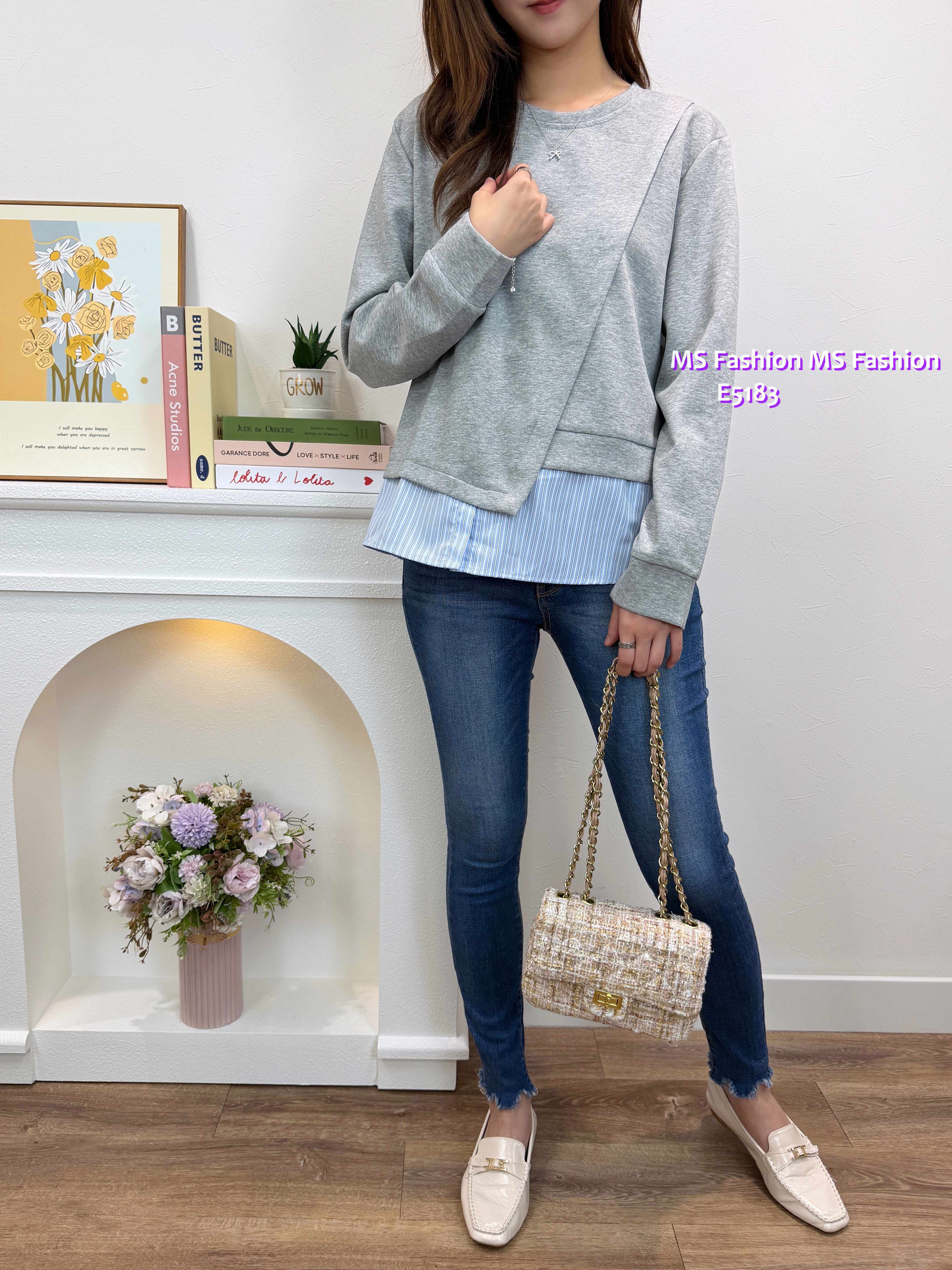 E5183 拼條子pattern top