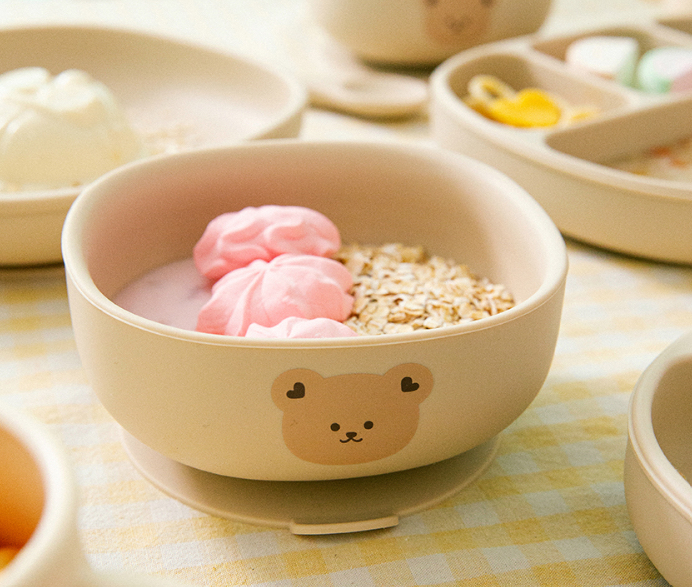 Dottodot 開心熊仔矽膠餐具系列-吸盤飯碗(圖片色)
