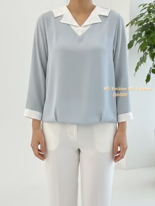 G6000 韓國🇰🇷靚料V領拼袖top