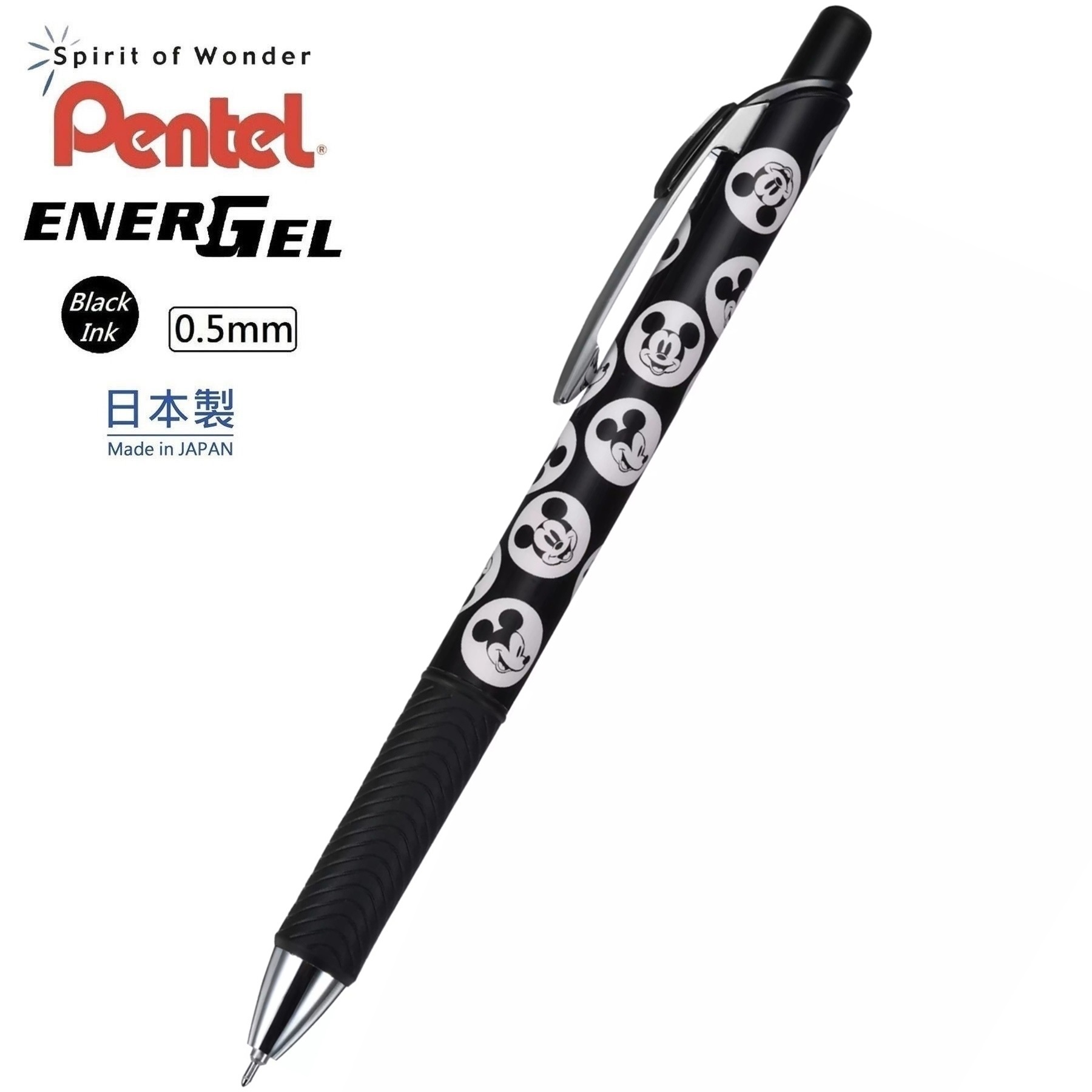 現貨｜【日本 Disney Store 限定】Mickey Mouse 米奇老鼠 日本製 Pentel EnerGel 0.5mm 黑色 啫喱筆 714724