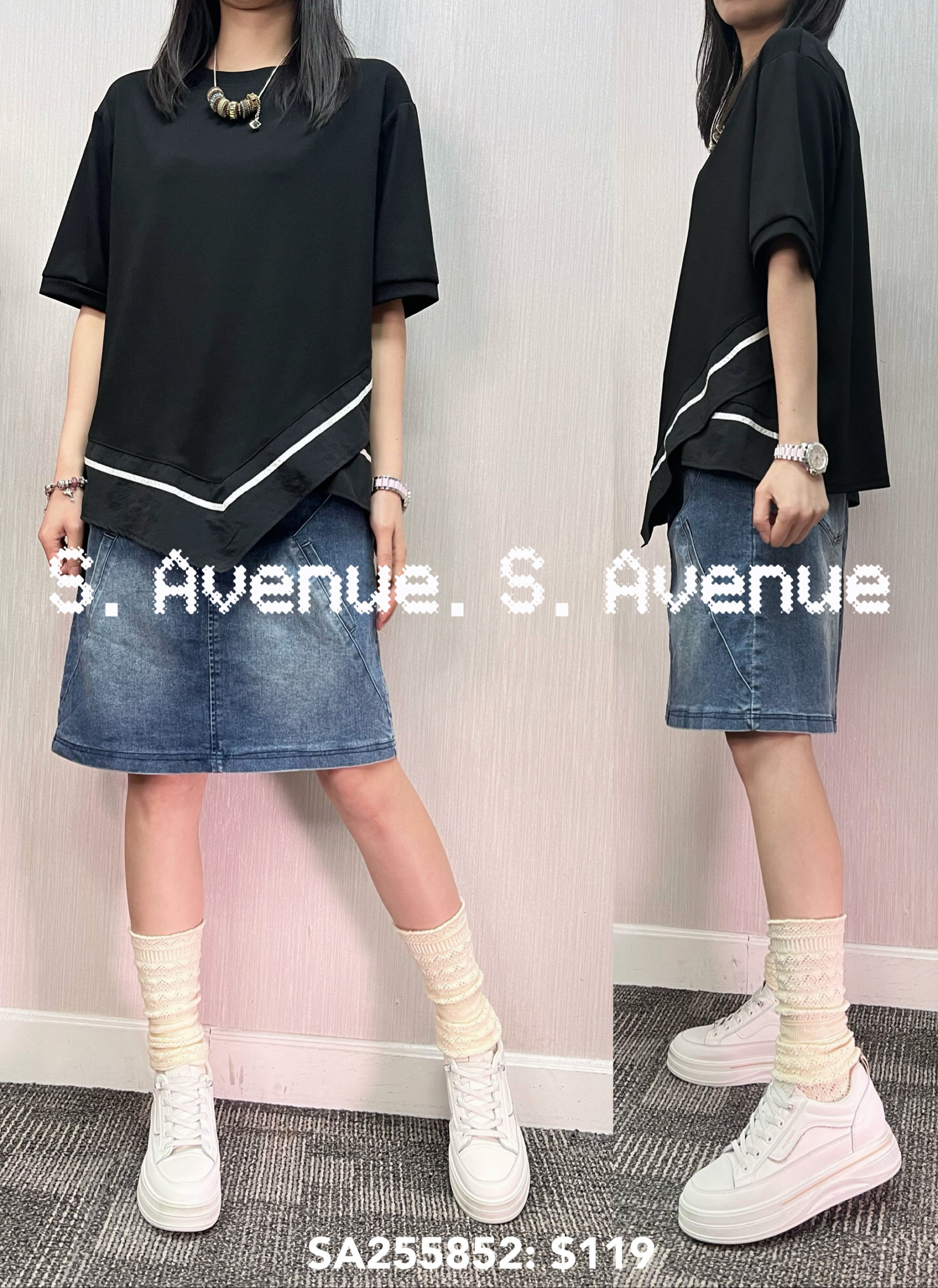 SA255852: 短袖撞色邊V腳tee