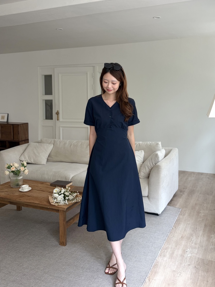 Evie Front Button Dress (Navy)