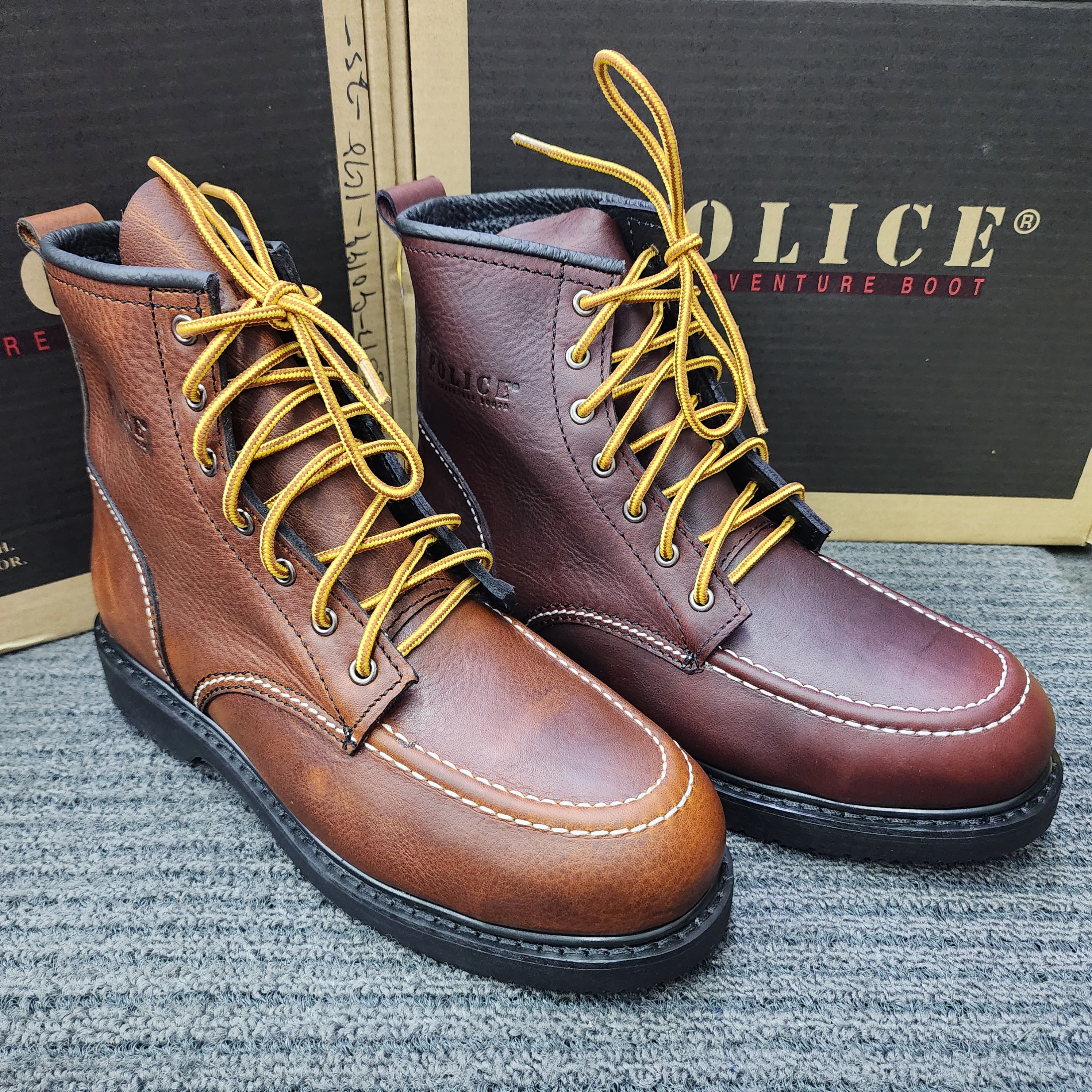 Police Safety Shoes 90199 Midcut Lace Tapak Hitam Kasut Keselamatan Brown Maroon Full Leather
