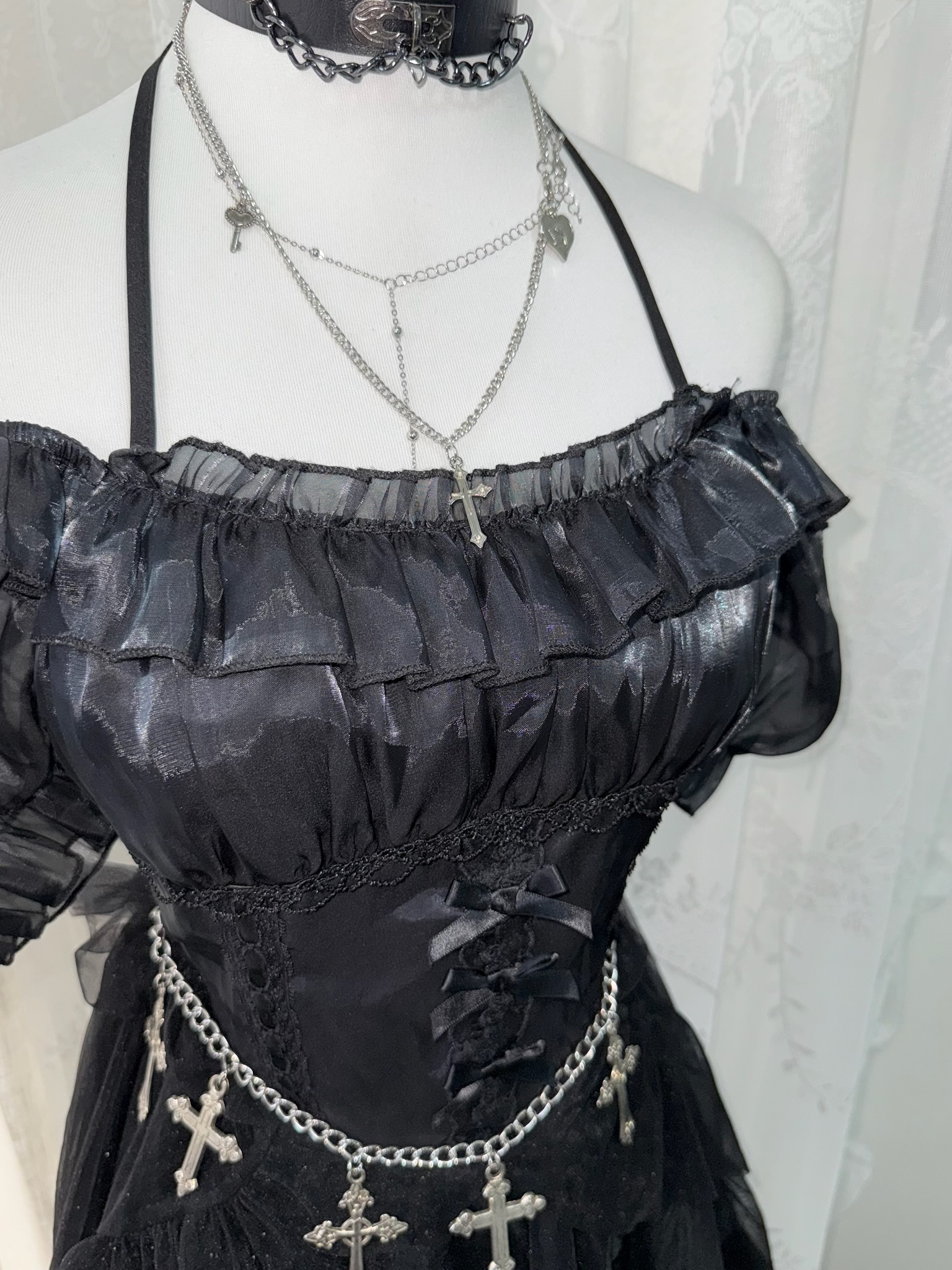 Punk Gothic Grace Halter Off-Shoulder Dress