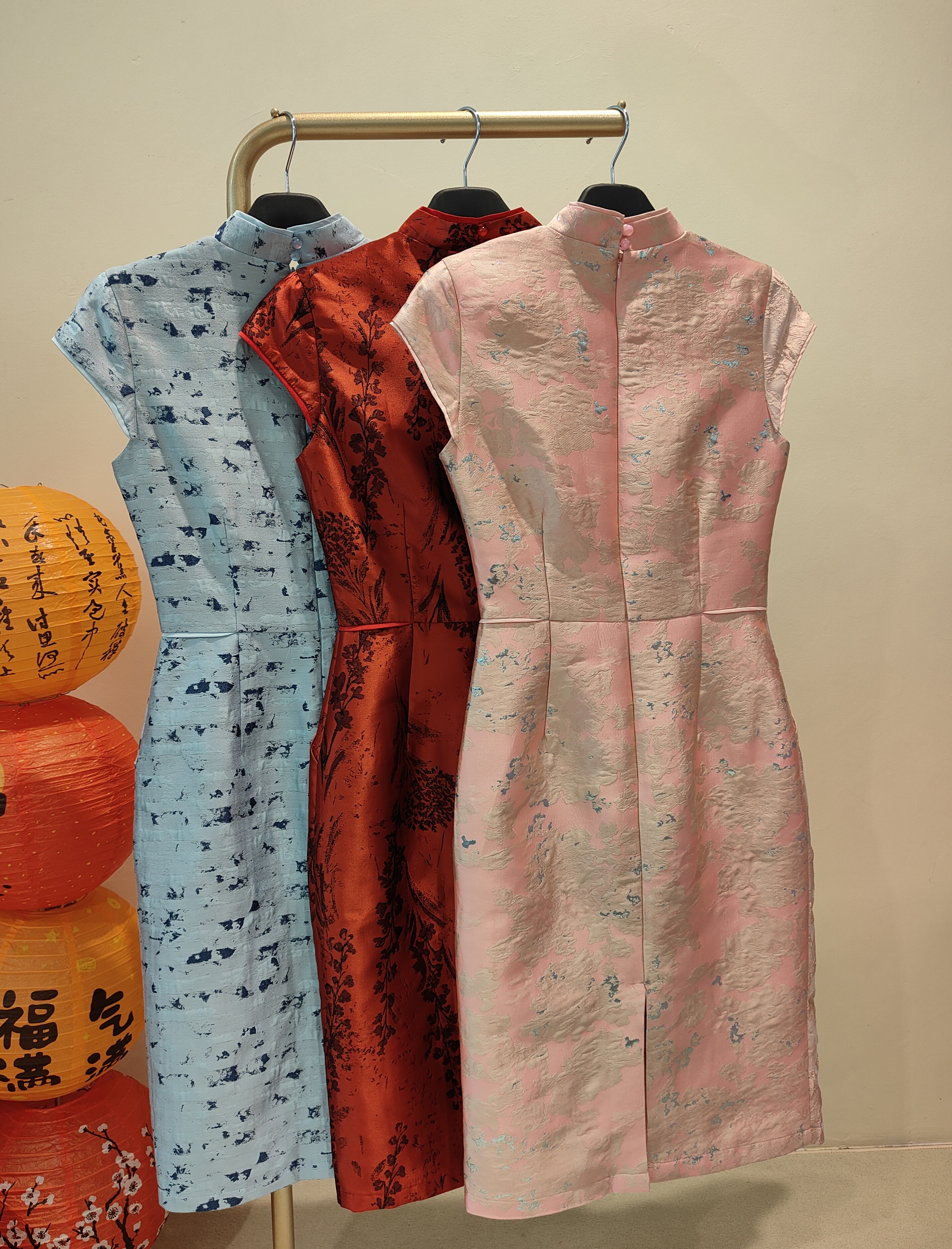 双色旗袍连身裙 红色2126