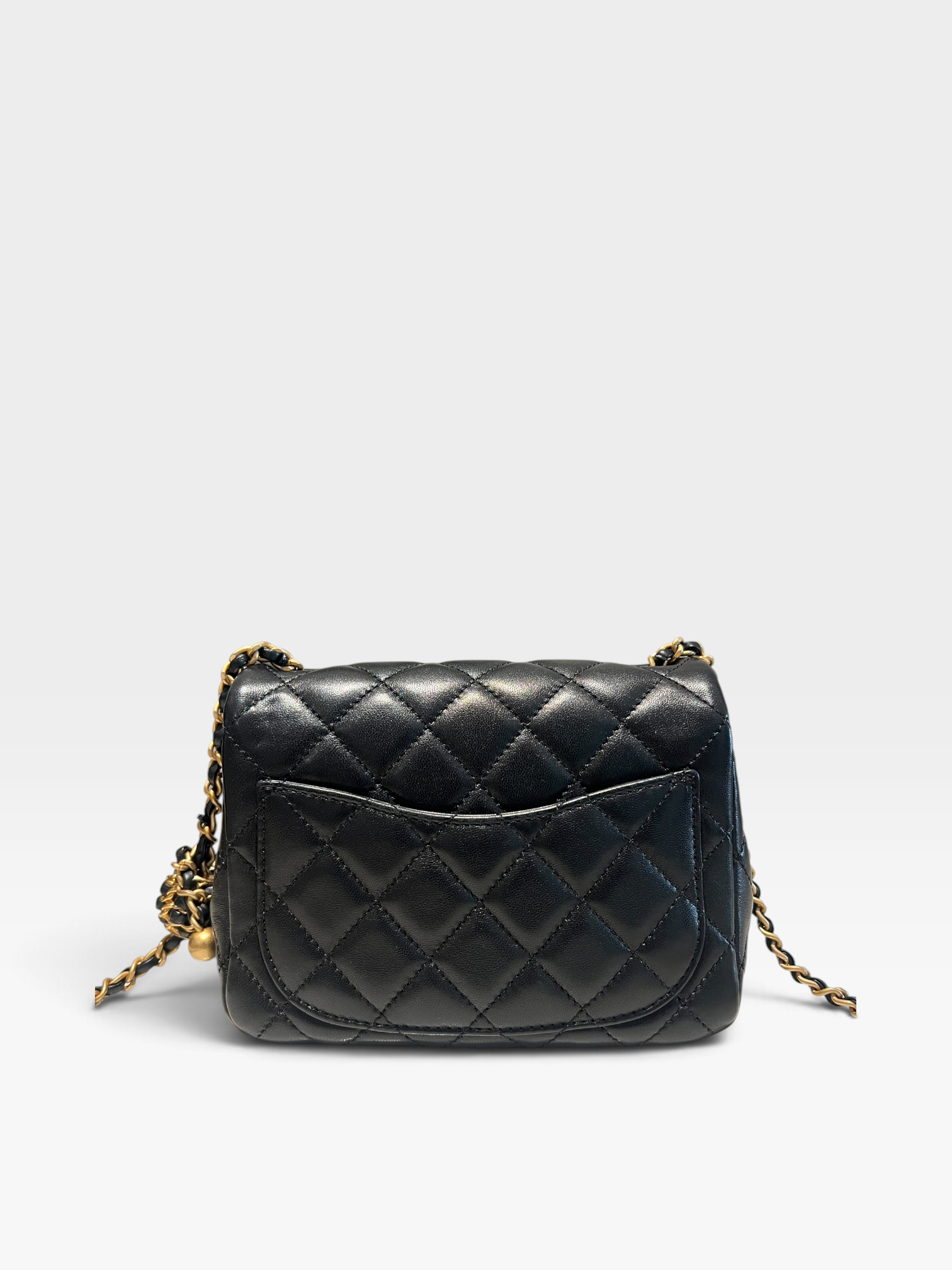 Pre-Owned CHANEL Black Quilted Square Pearl Crush Gold / Product Code: 091803