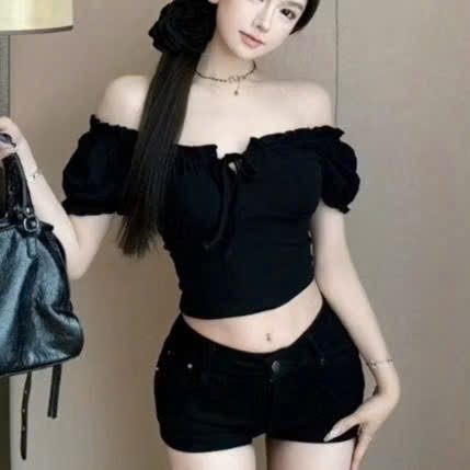 繫帶泡泡袖上衣 前襟田園風