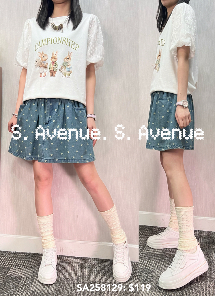 SA258129: 短袖lace娃娃袖兔仔tee