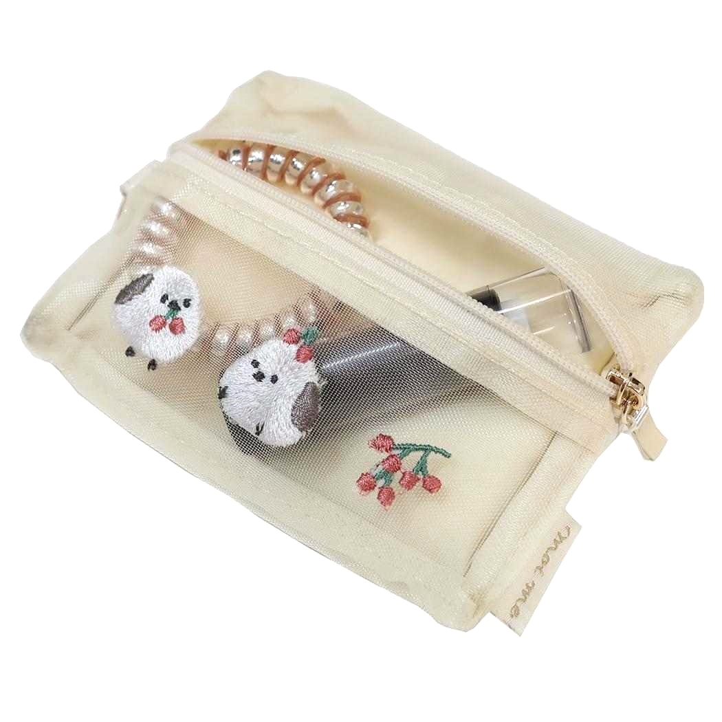 現貨｜日本 Q-LiA 北海道雪之妖精 銀喉長尾山雀 刺繡 網袋小袋 / 紙巾袋 (09562)