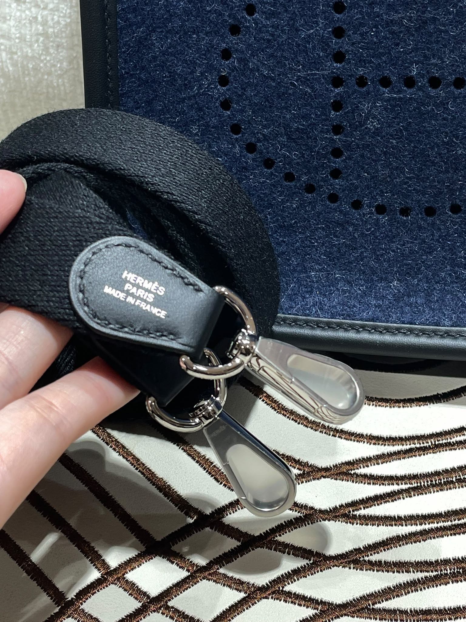 全新 HERMES Mini Evelyne 16 , STAMP Z ,2Z 午夜藍 Bleu Nuit牛皮 Feutre 羊毛氈銀扣, 100%Authentic,全新未使用品 ✅收據✅dust bag✅box 