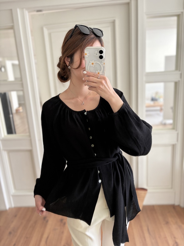 Eloise Tie-Neck Blouse (Black)