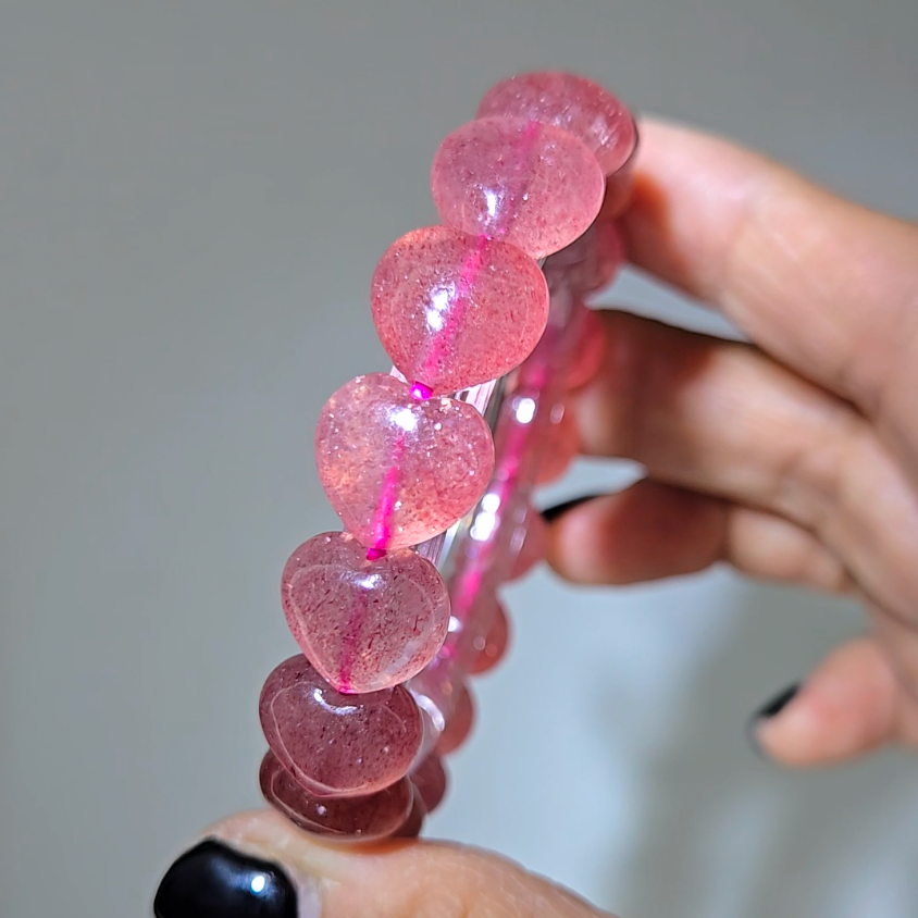 Strawberry quartz heart-shaped 12mm bead bracelets - ST65