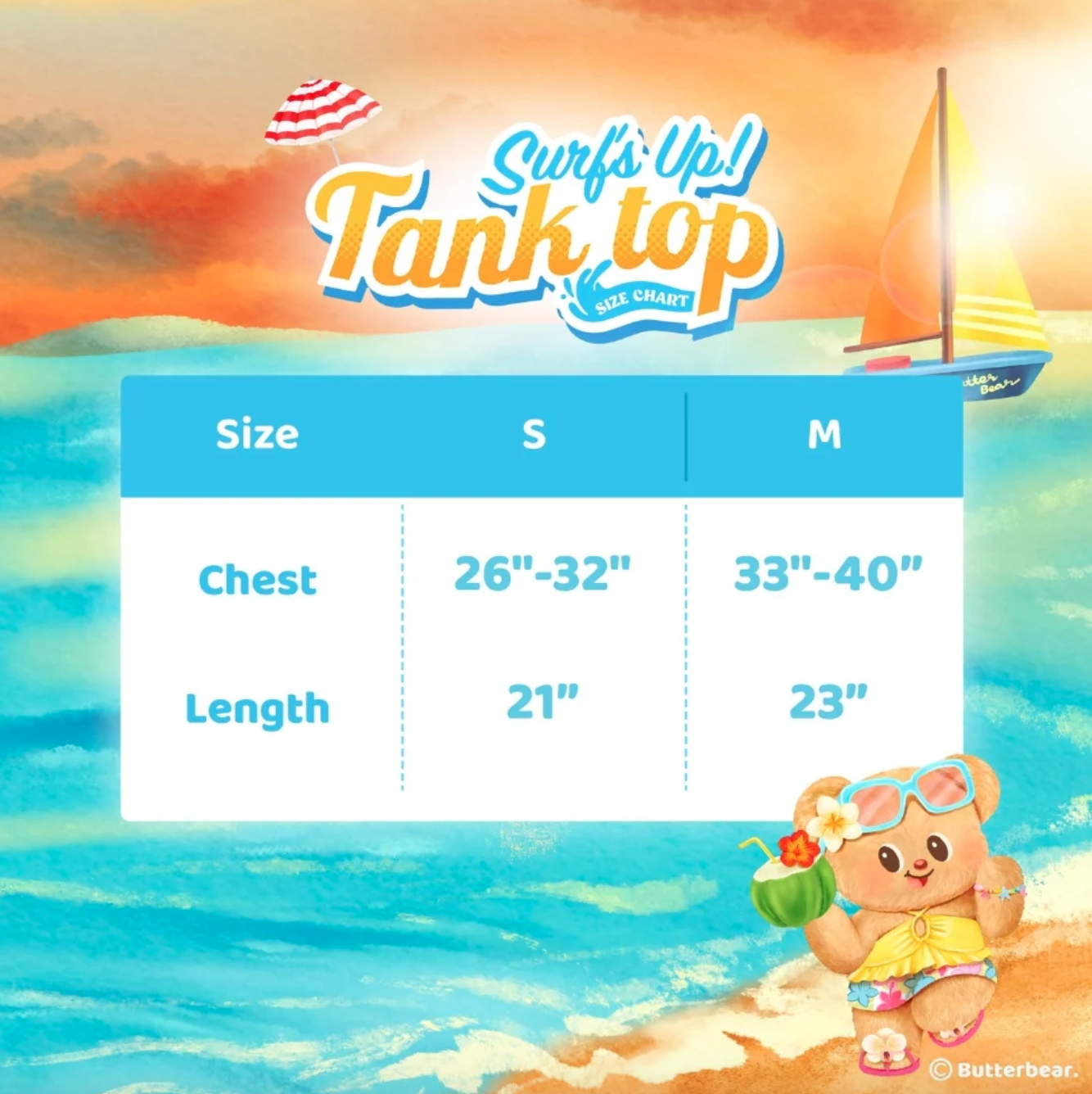 【預訂】泰國 Butter Bear 黃油小熊周邊 Surf’s Up! Tank Top