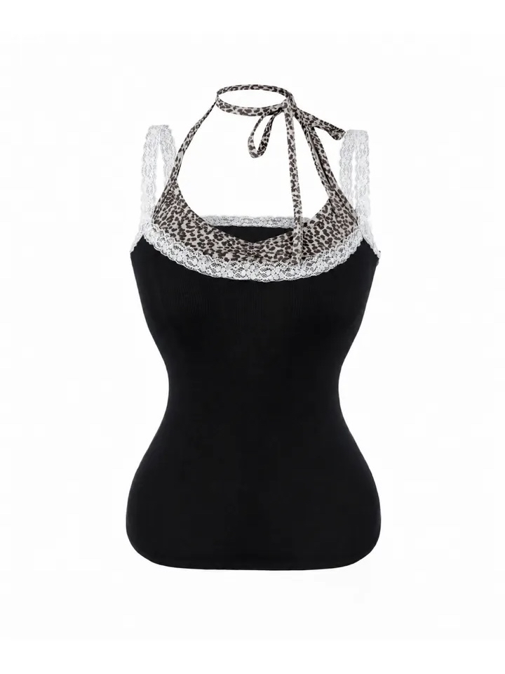 Leopard Patchwork Halter Cami Top