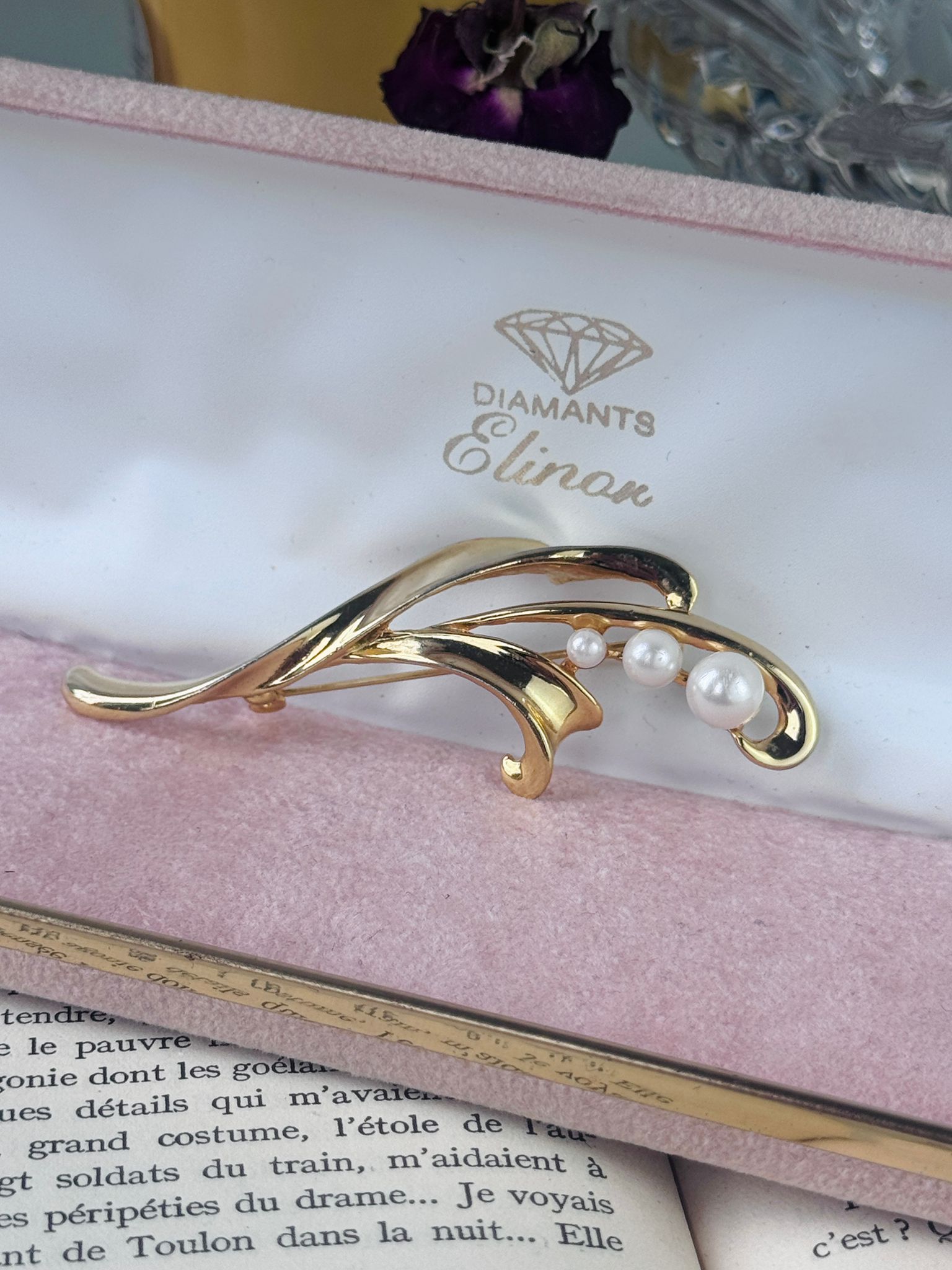 Vintage Golden Lily Morning Dew Pearl Brooch (MT2589-4)