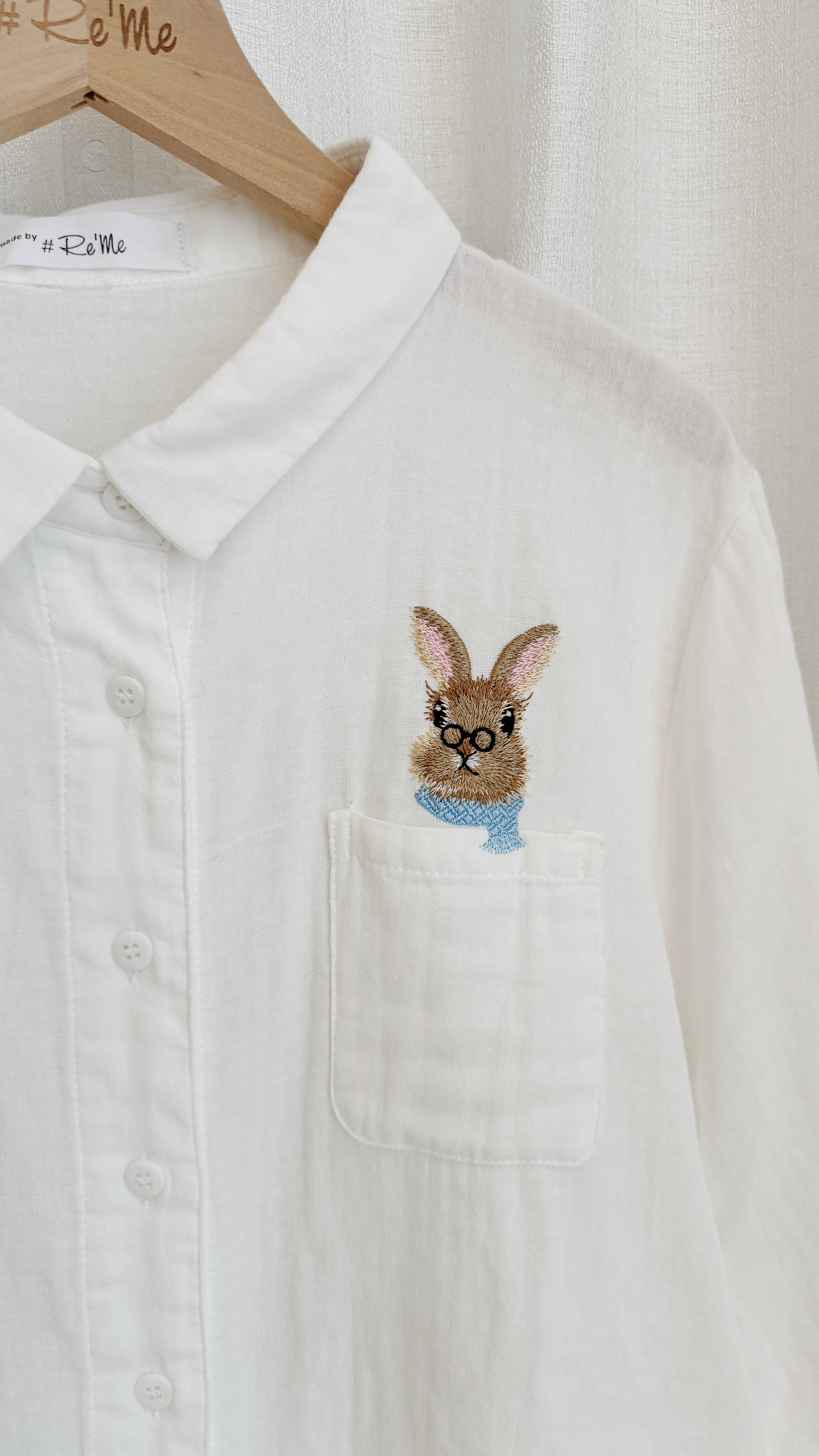 【Re‘Me Embroidery Made】博士生兔子刺绣白衬衫