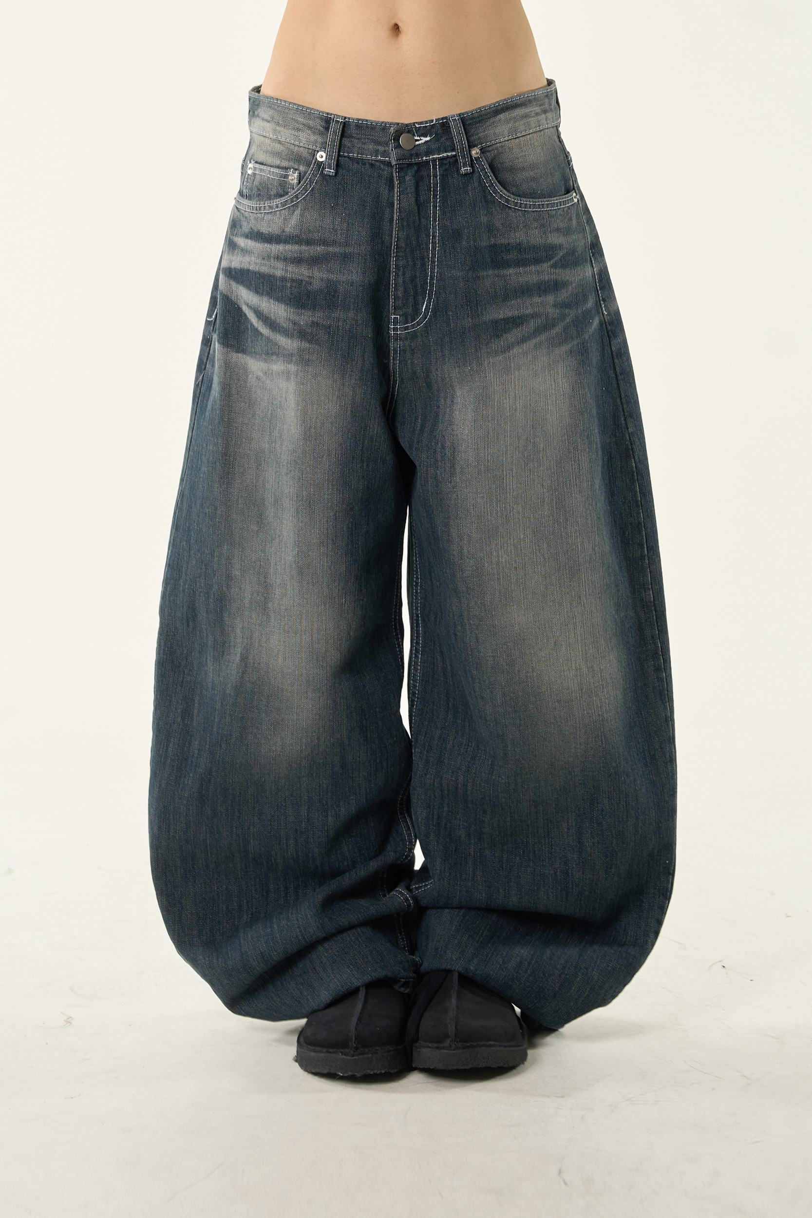 Sanded Washed Wide Leg Denim