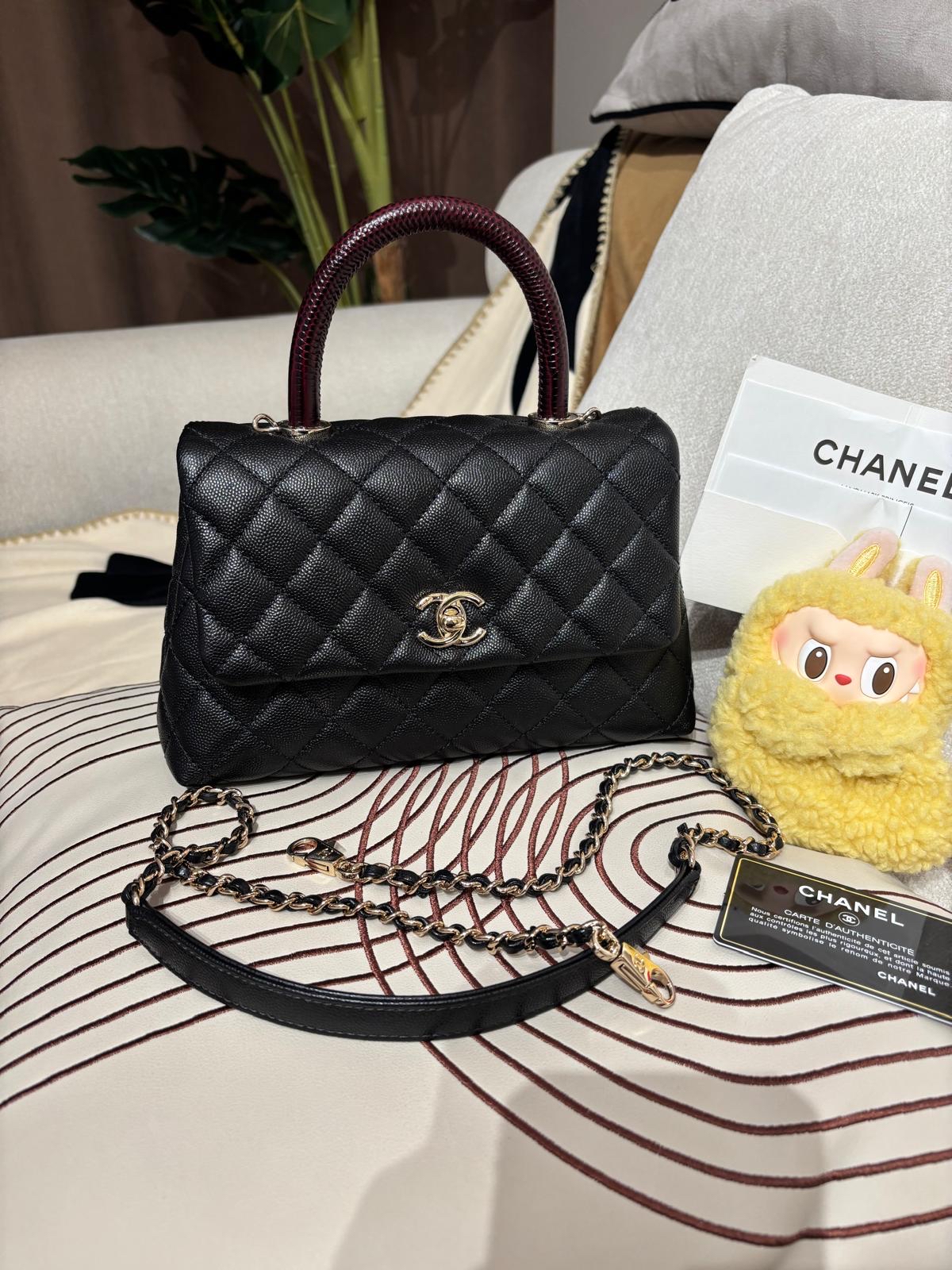 Chanel coco handle small 黑色荔枝牛皮 100%Authentic ,98%new  ✅專門店收據✅31card✅dust bag✅box 