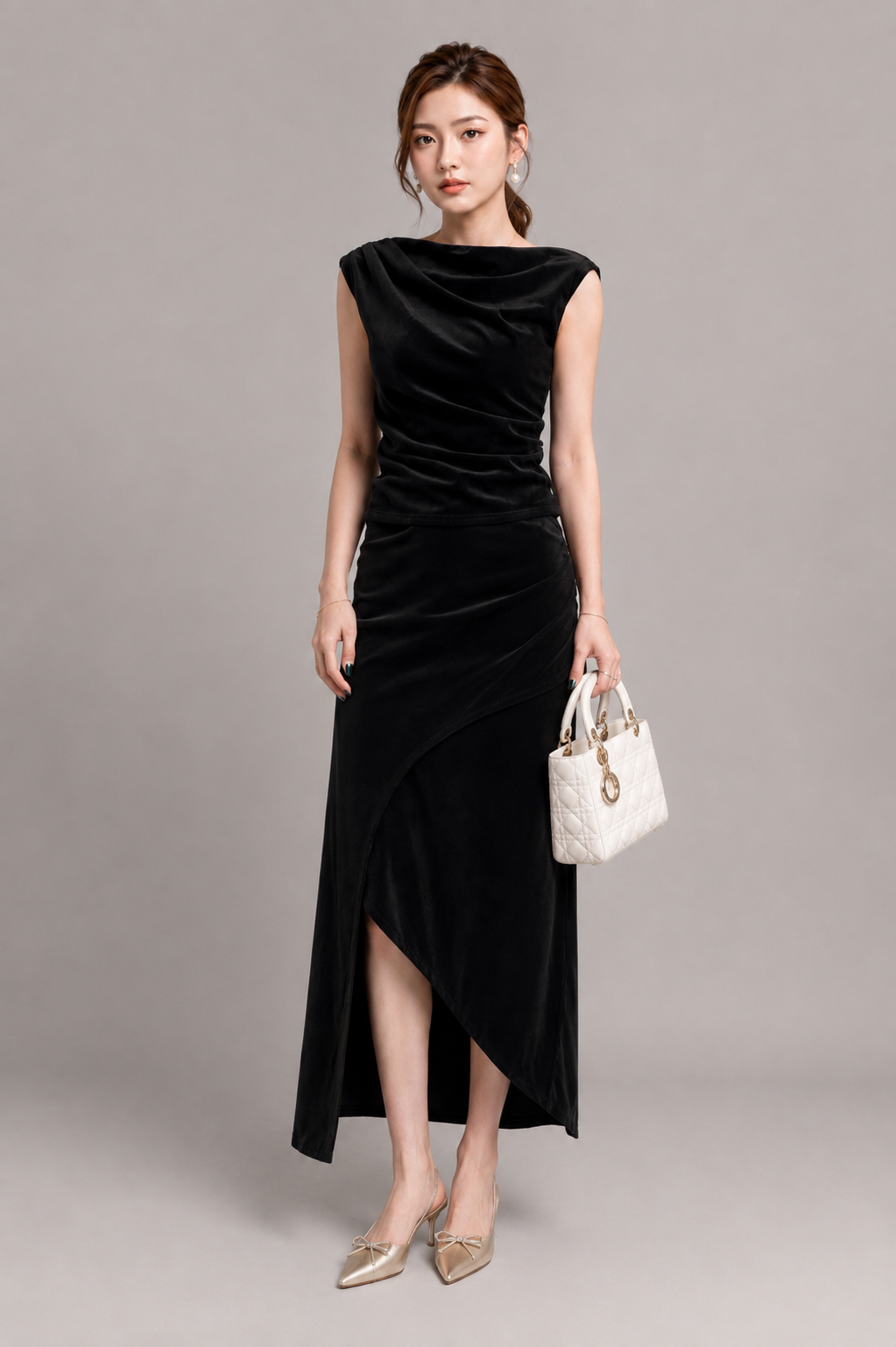 303714+601162 Aqua Elegance Draped Top & Asymmetric Maxi Skirt Set