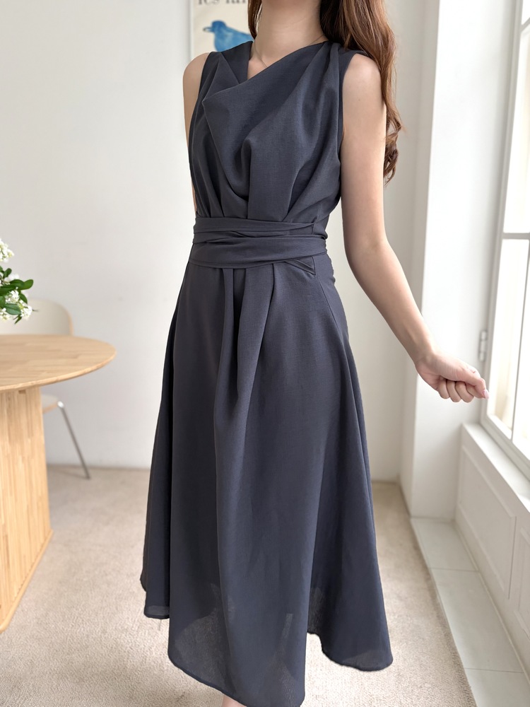 Athena Drape Dress (Charcoal)