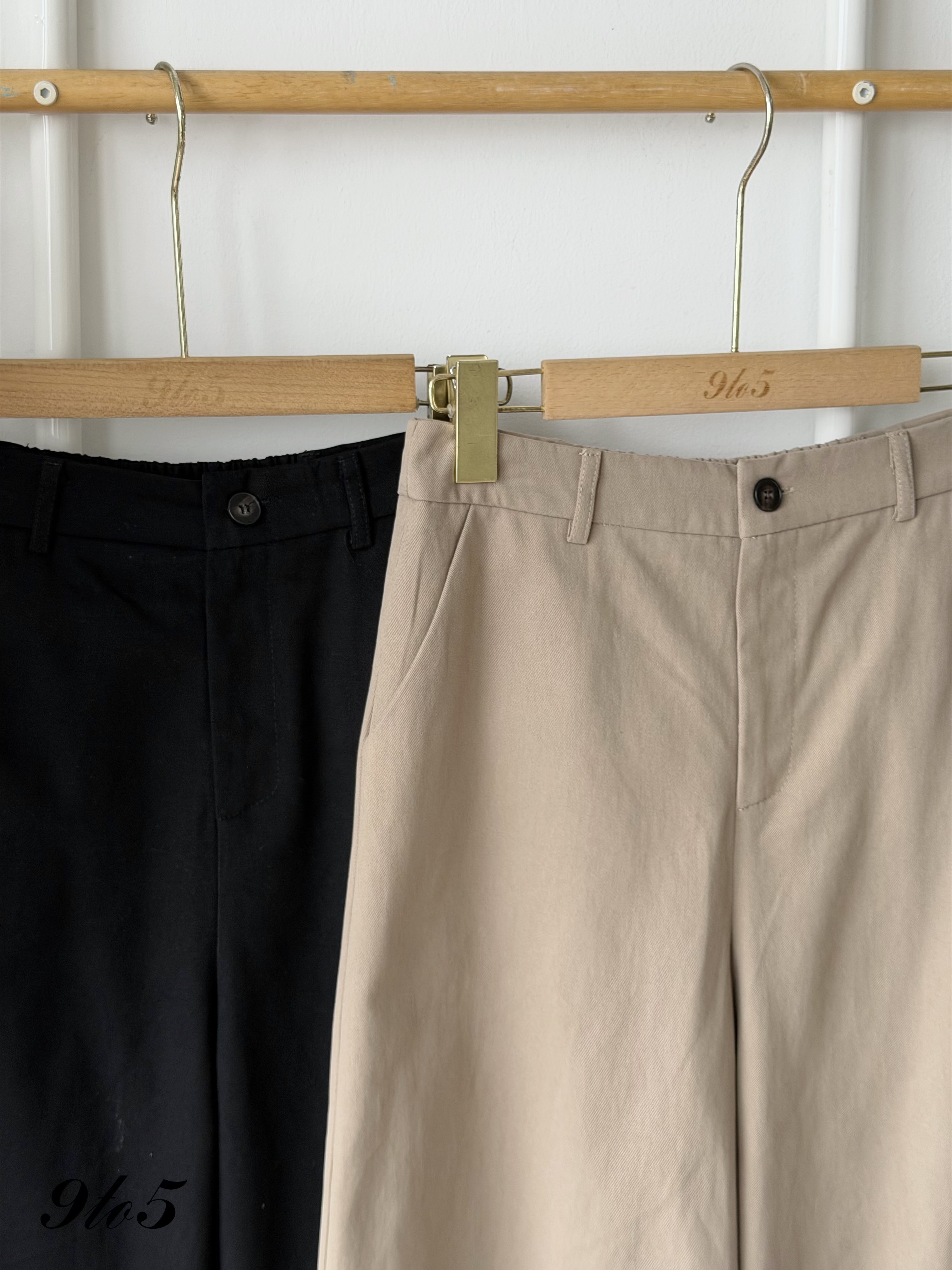 S2046 Wide Leg Long Pants - Black & Khaki