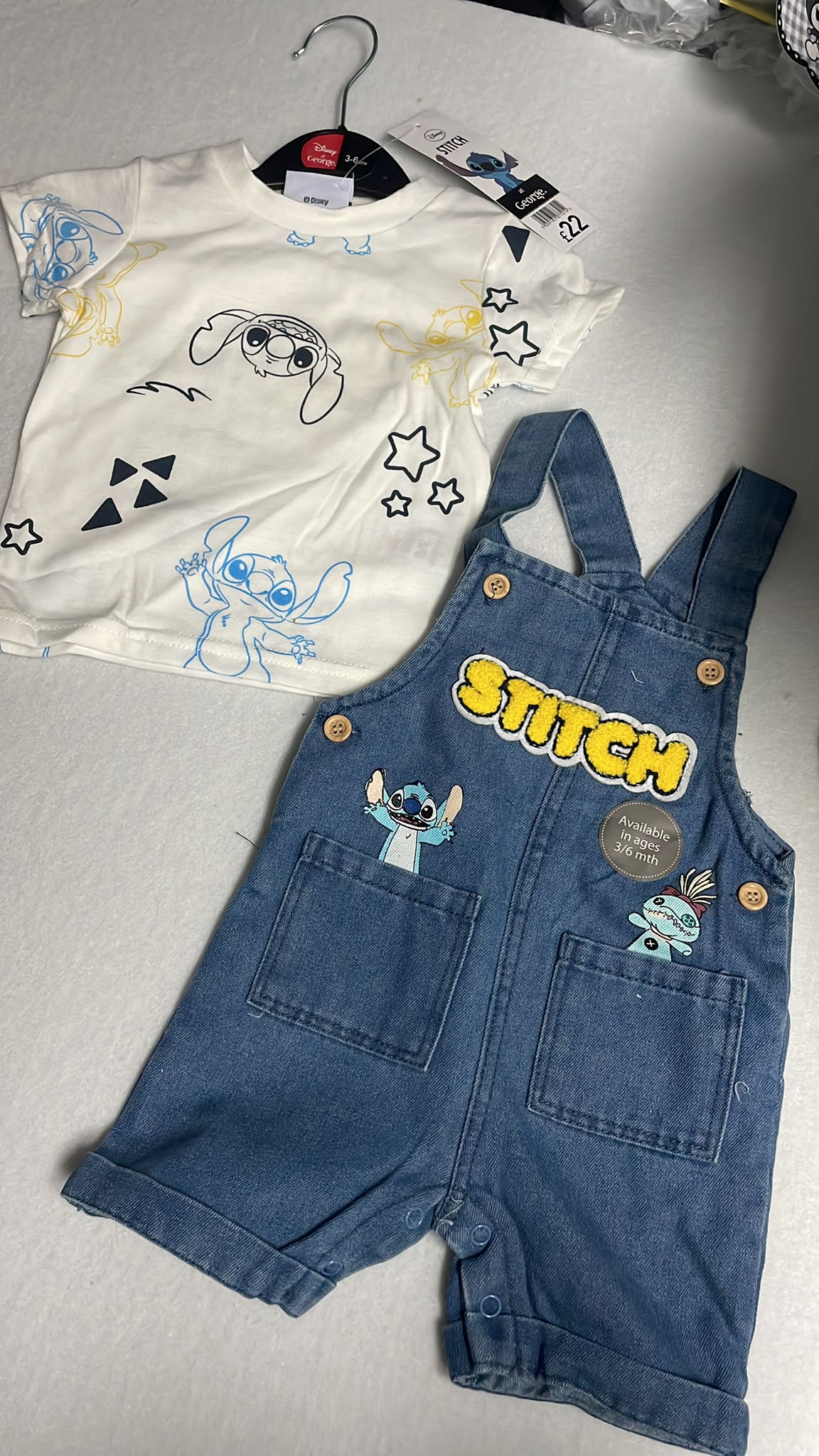 史迪仔短袖吊帶褲套裝3-6m/6-9m （清貨不設儲貨-box L1)