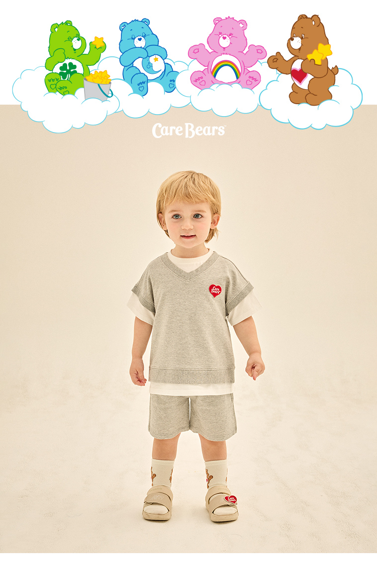 ☀️預訂 韓國直送☀️🇰🇷正版Care Bears刺繡章層疊短袖上下套裝