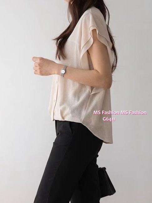 G6411 高質V領ruffle袖top