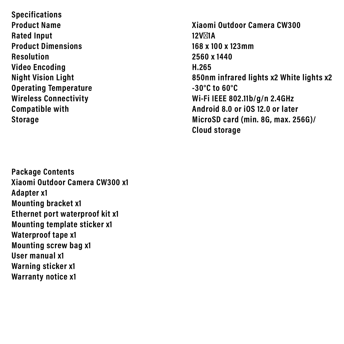 Xiaomi 2.5K CW300 Outdoor Camera Color Night Vision (BHR8097EU)