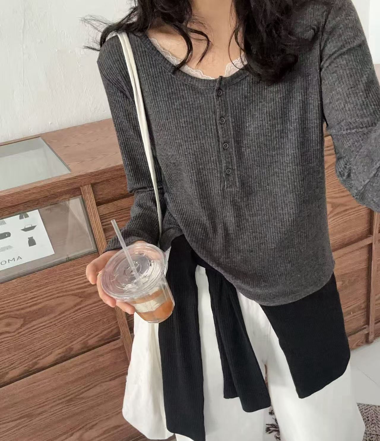 假2 件彈性坑紋Top 