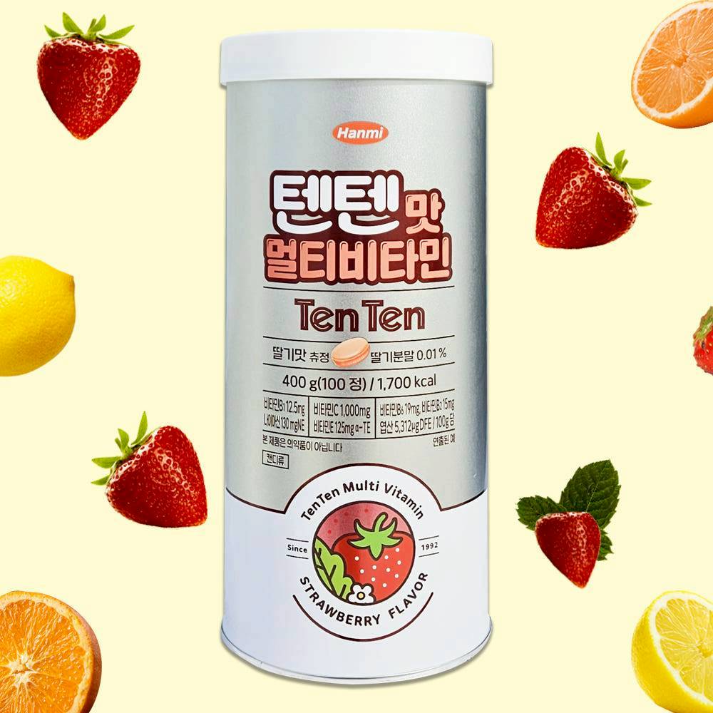 韓國 TenTen 綜合維他命 草莓味 營養咀嚼片100入/罐｜孩子成長必備